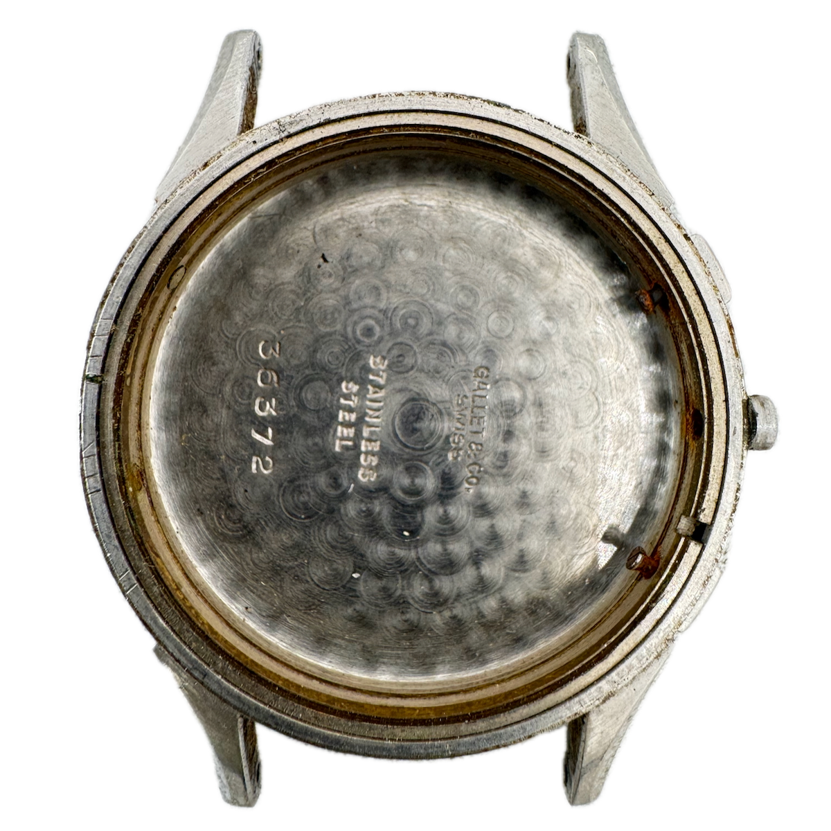 Vintage Gallet & Co. Men's Wristwatch Case for for Valjoux 34mm Steel No Bezel