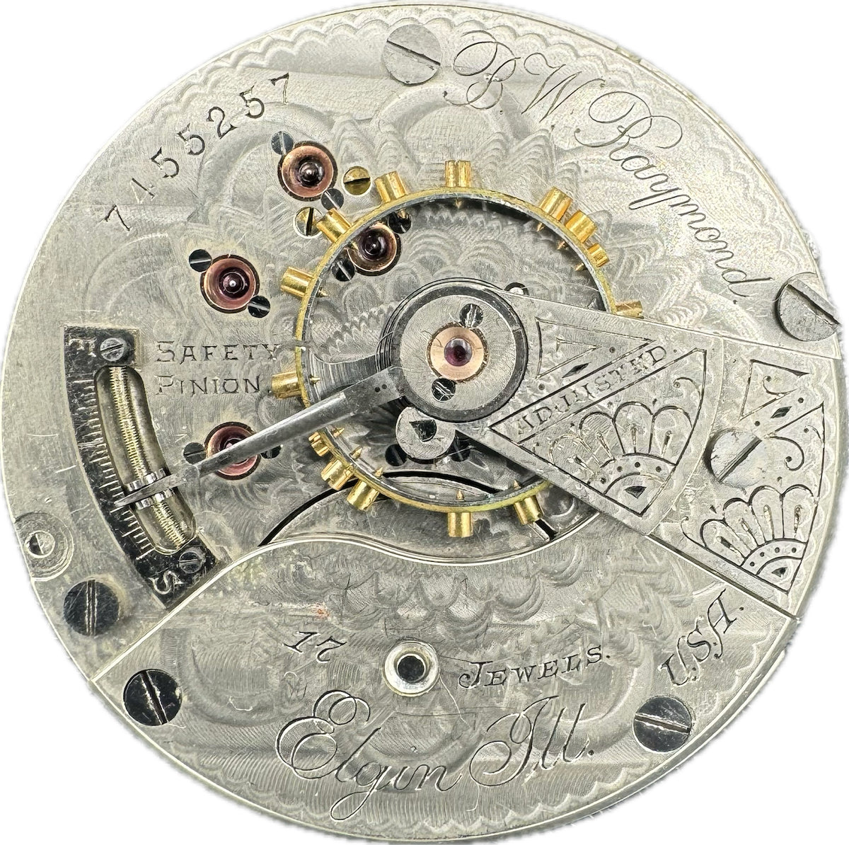 Antique 18S Elgin B.W. Raymond Railroad Pocket Watch Movement Grade 180 USA