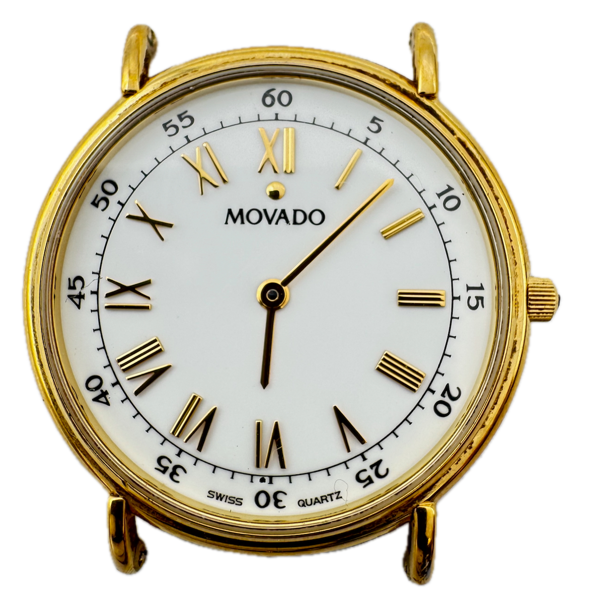 Vintage Movado 87-E4-0885 White Dial Men's Quartz Wristwatch Swiss Gold Tone