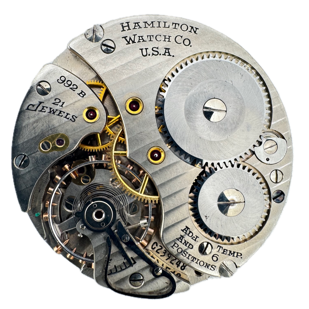 Vintage 16s 1948 Hamilton 21j Mechanical Railroad Pocket Watch Movement 992B