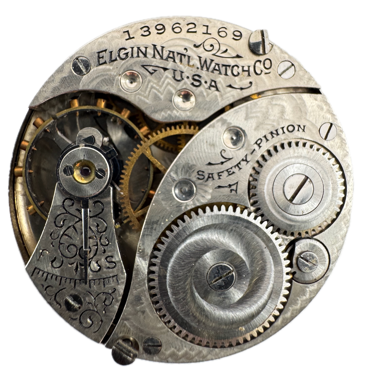 Antique 0s 1909 Elgin 7 Jewel Mechanical Hunter Pocket Watch Movement 320 USA