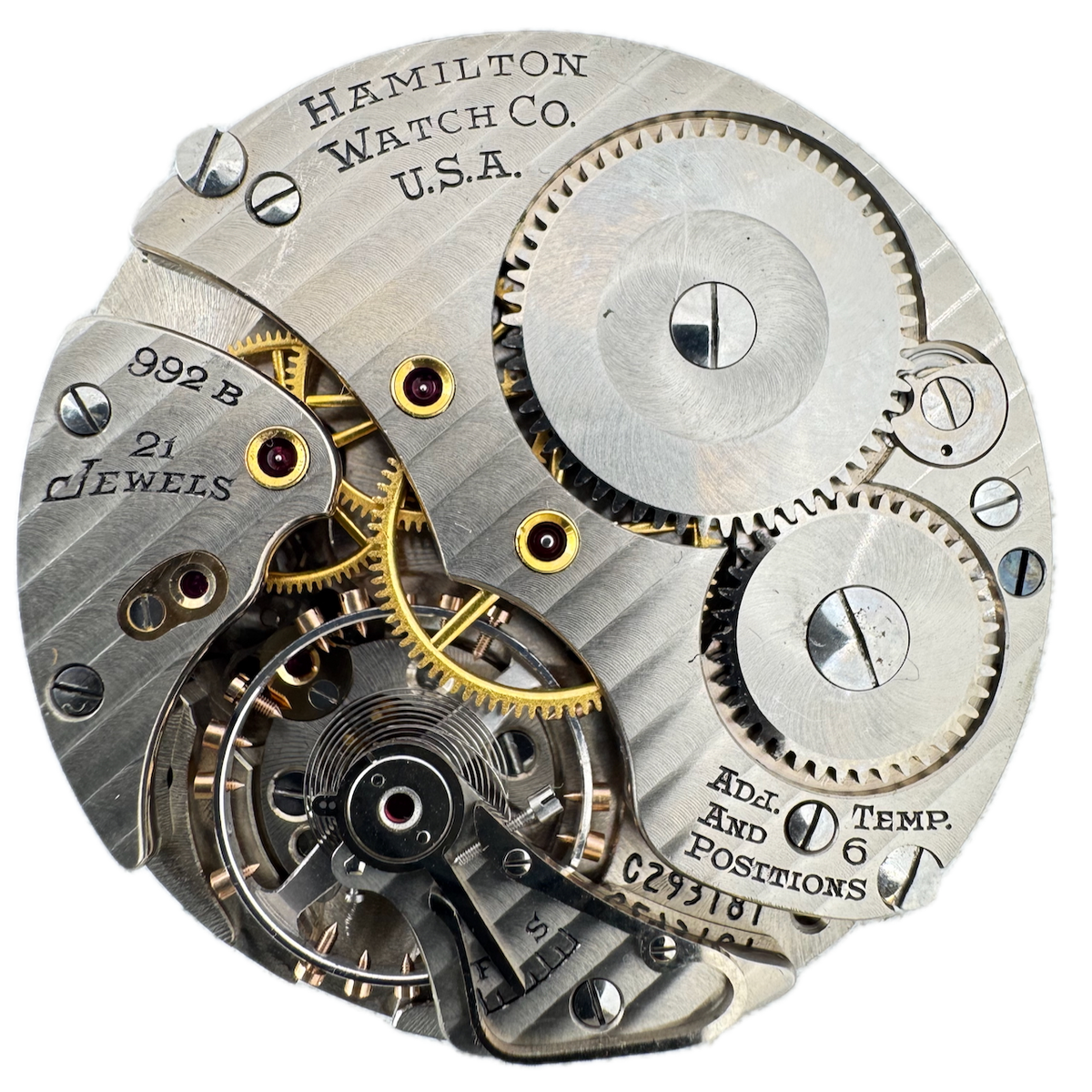 Antique 16s 1950 Hamilton 21j Mechanical Railroad Pocket Watch Movement 992B USA