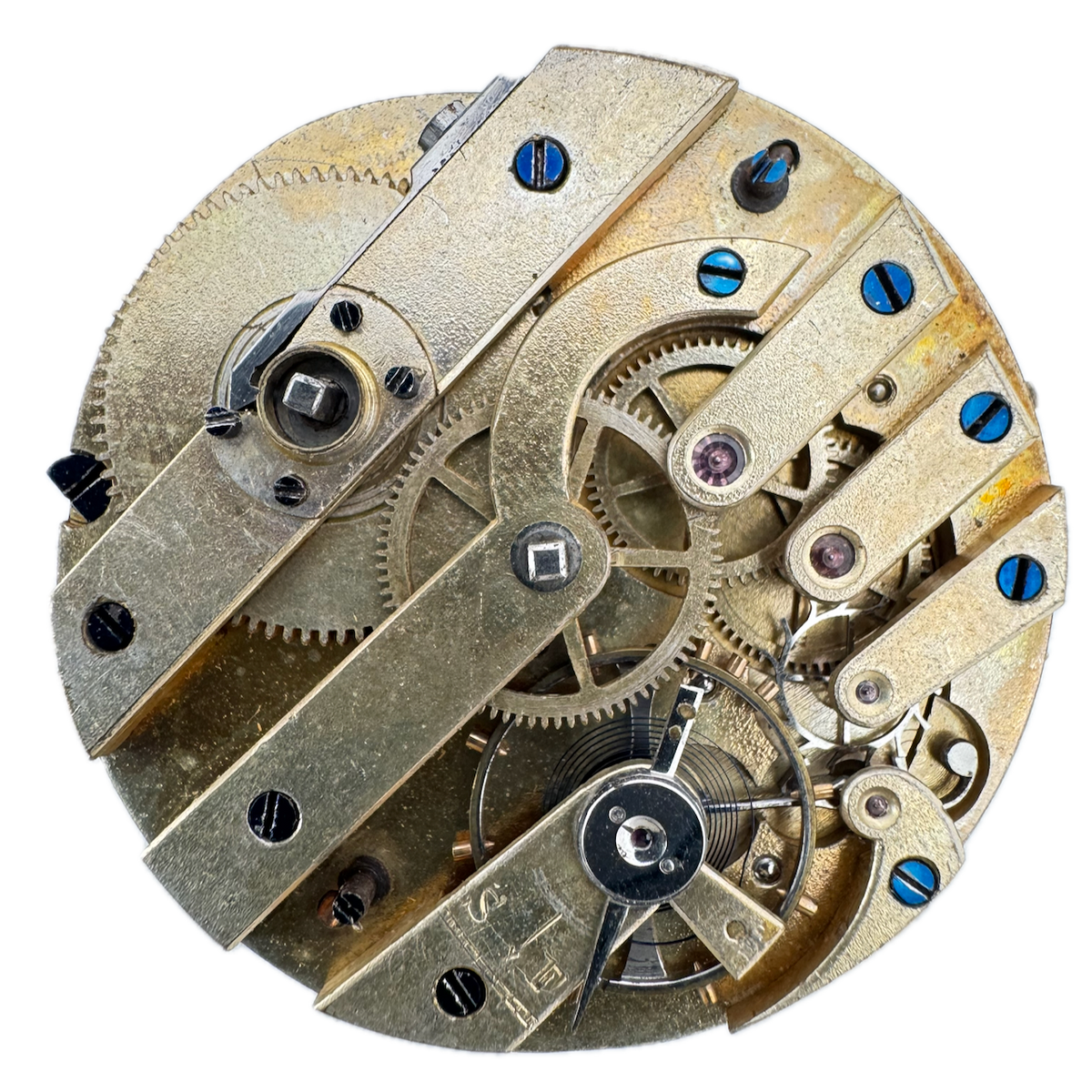 Antique 38mm Unbranded Three Finger Bridge Key Wind Pocket Watch Movement Swiss