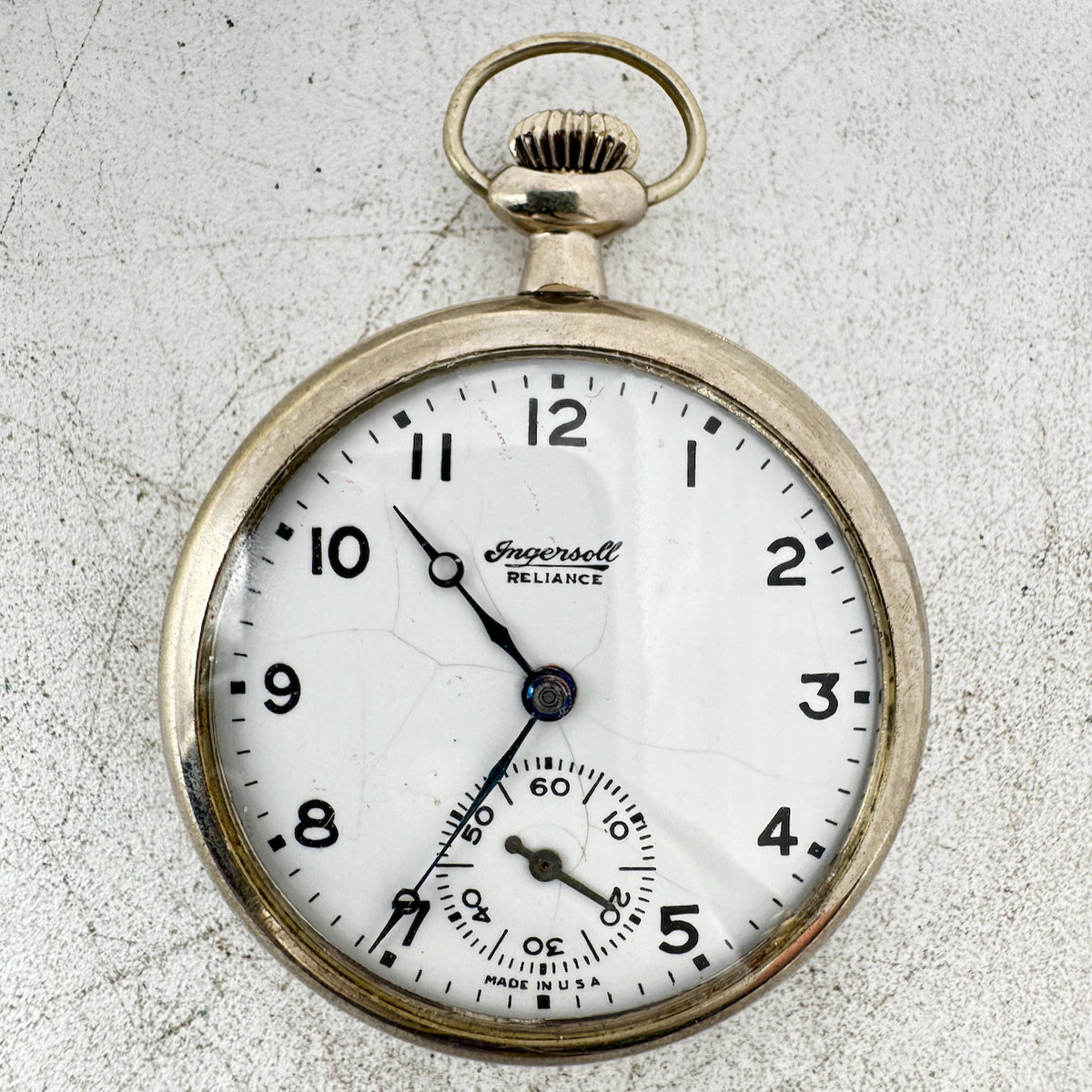 Antique 49.5mm Ingersoll Reliance 7 Jewel Mechanical Open Face Pocket Watch