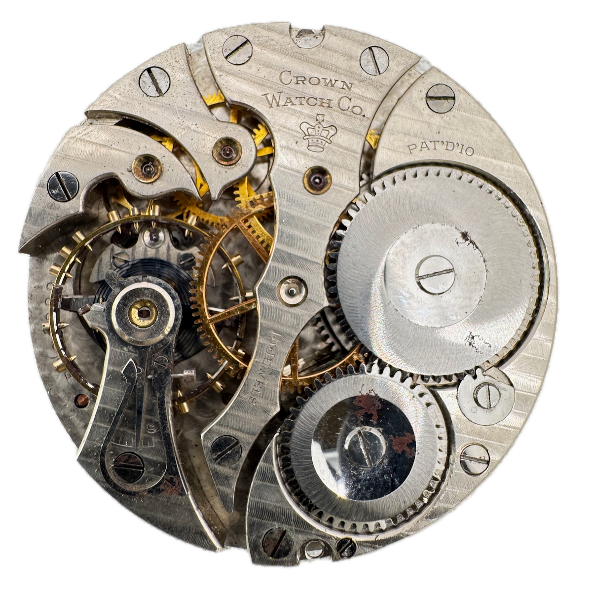 Antique 16s 1913 Crown Mechanical Pocket Watch Movement Crown 1516 USA fRepair