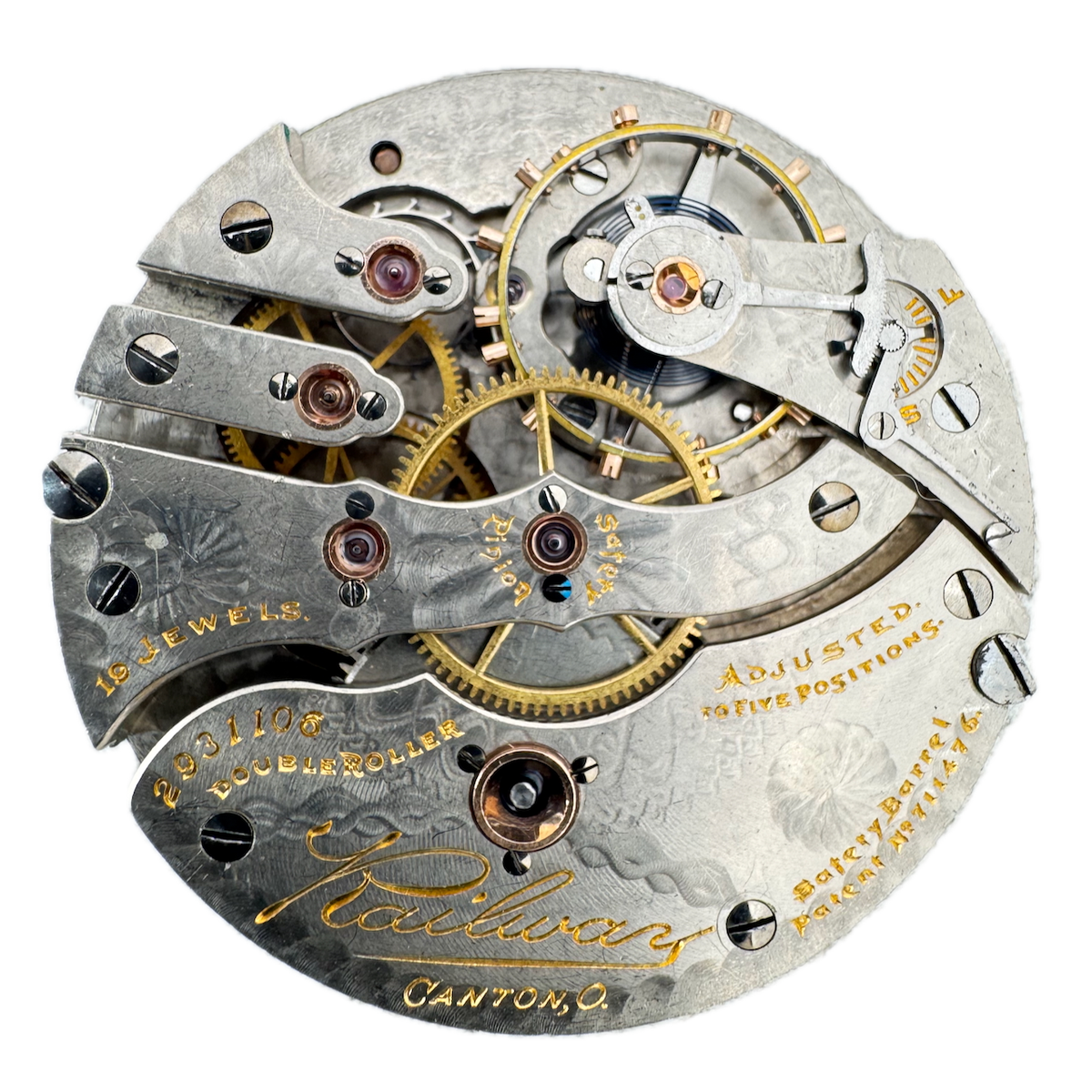 Antique 16s 1912 Hampden 19j Mechanical Railroad Pocket Watch Movement Railway