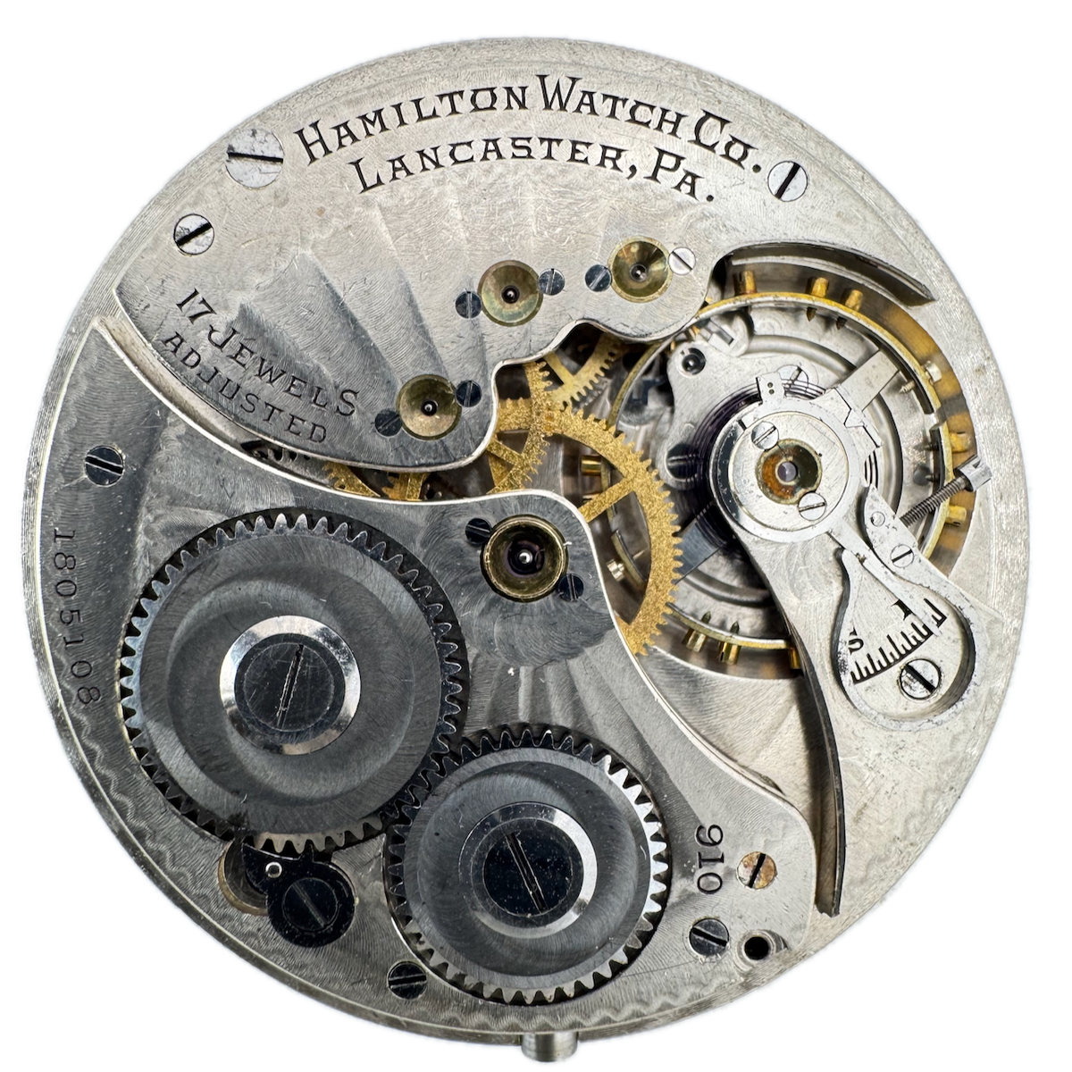 Antique 14s Hamilton 1 17 Jewel Mechanical Pocket Watch Movement 910 USA