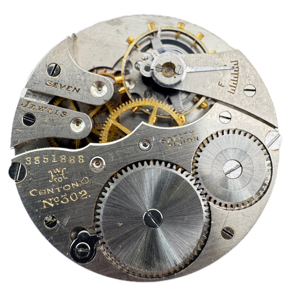 Antique 12s 1919 Hampden Dueber Honeycomb 7 Jewel Pocket Watch Movement 302 USA