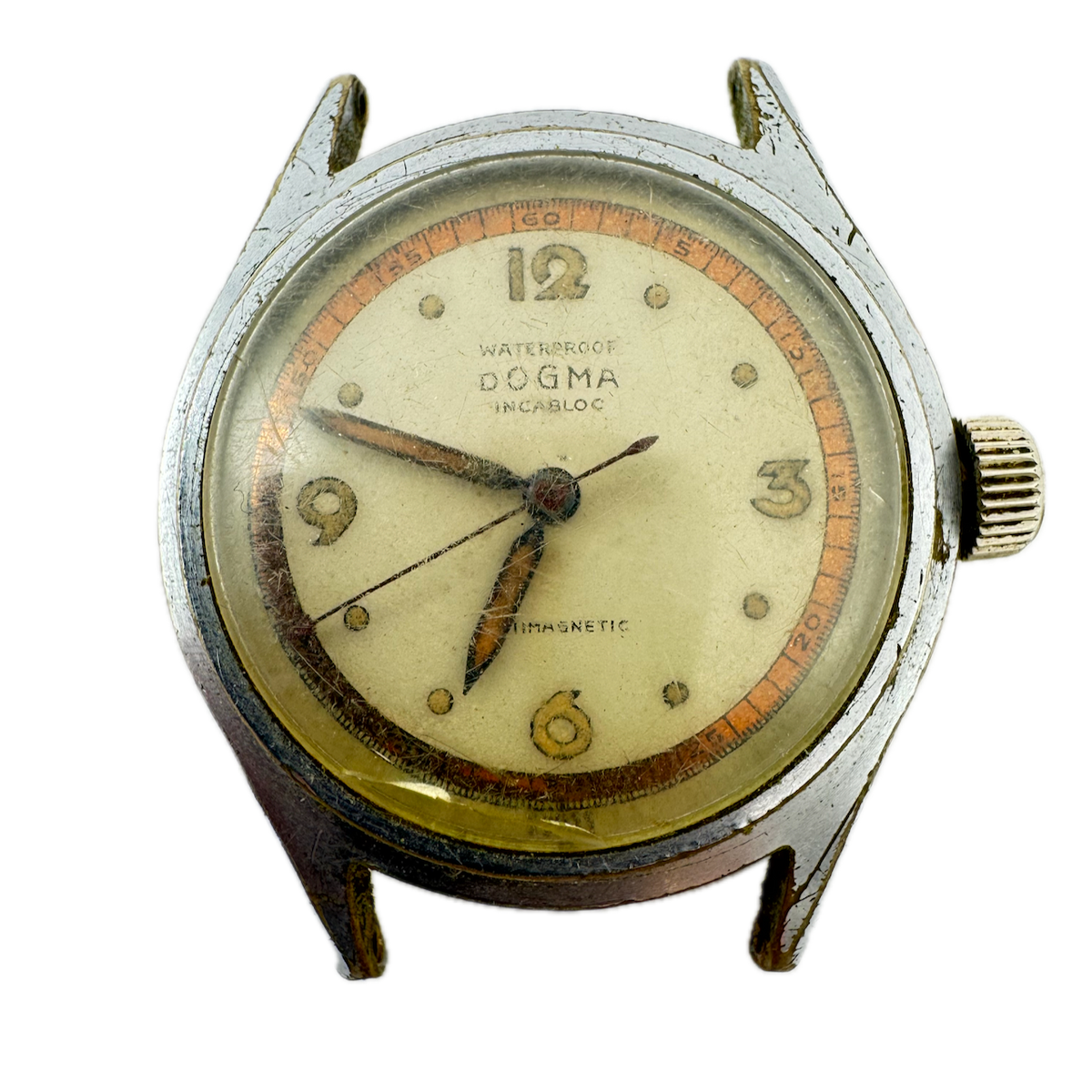 Vintage 31.5mm Dogma Men's Mechanical Wristwatch Military Style Swiss Chrome