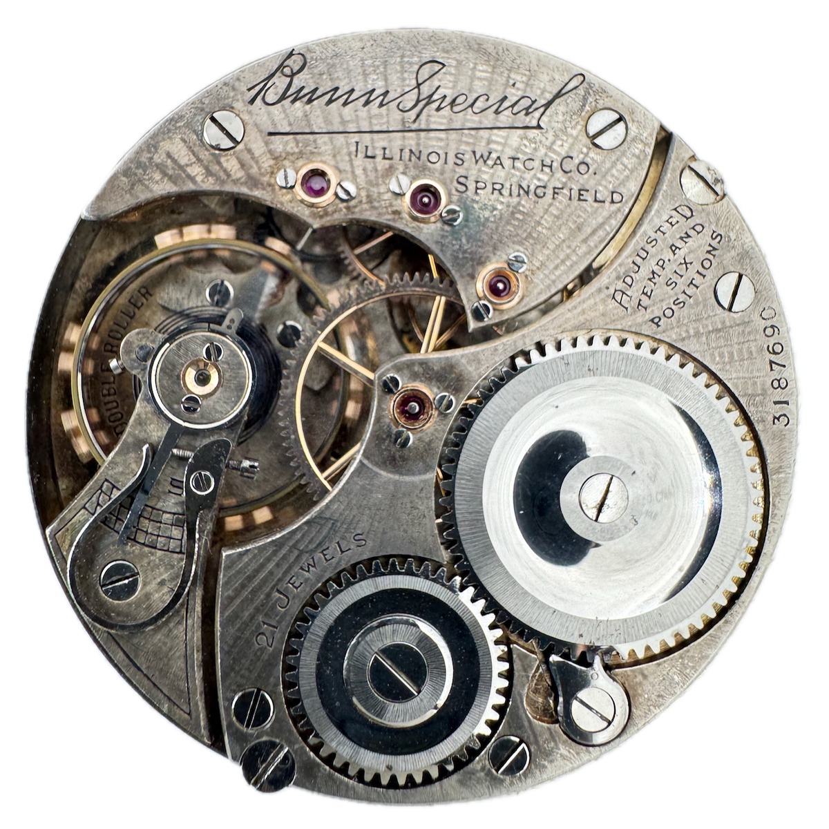 Antique 16s 1917 Illinois 21j Railroad Pocket Watch Movement Bunn Special USA