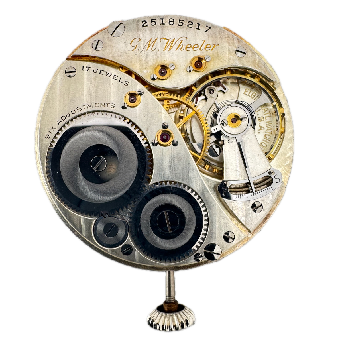 Antique 12s Elgin G.M. Wheeler 17 Jewel Mechanical Pocket Watch Movement 452