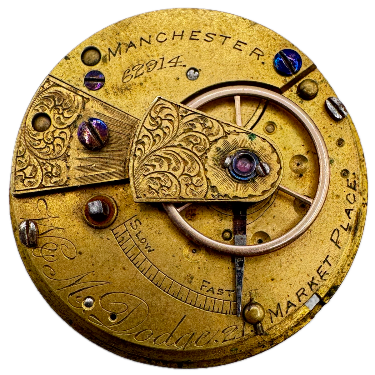 Antique 36mm W&M Dodge Manchester Key Wind Fusee Pocket Watch Movement English