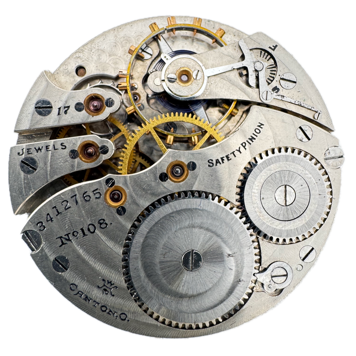 Antique 16s 1915 Hampden 17 Jewel Mechanical Pocket Watch Movement 108 USA
