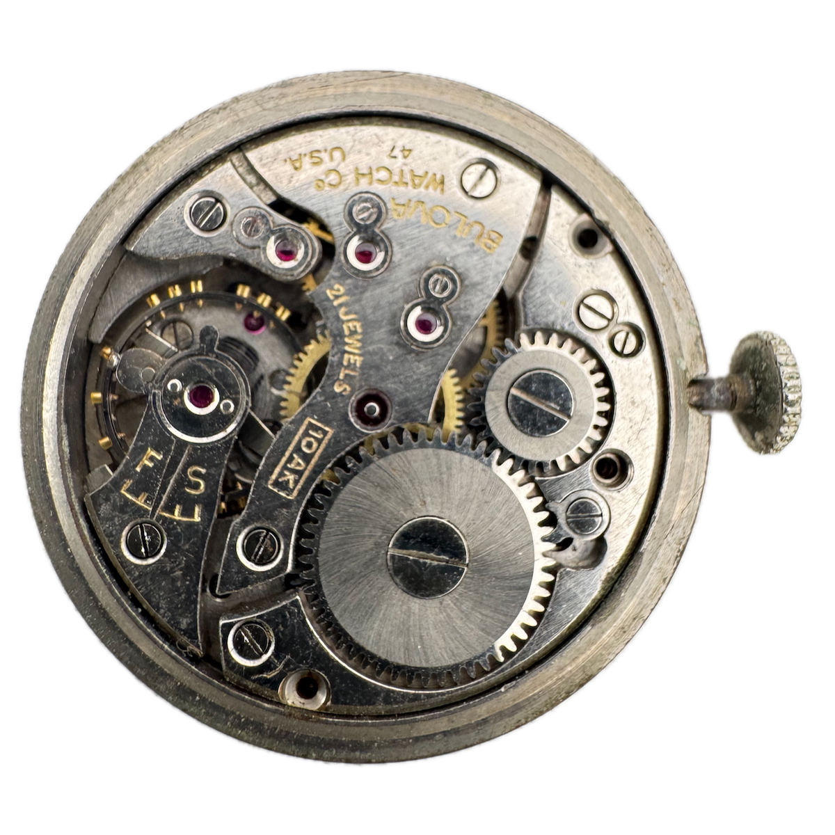 Vintage 27.5mm Bulova 21 Jewel Mechanical Men's Wristwatch Movement 10 AK USA