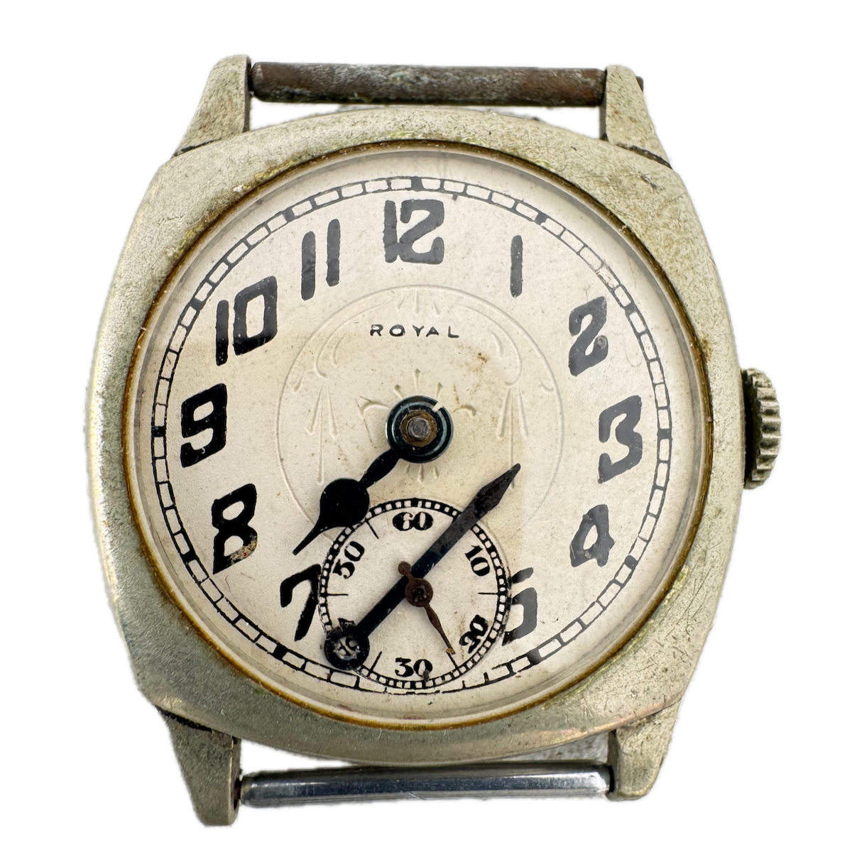 Vintage 30mm Royal Cushion Case 6 Jewel Men's Mechanical Wristwatch 23 Nickel