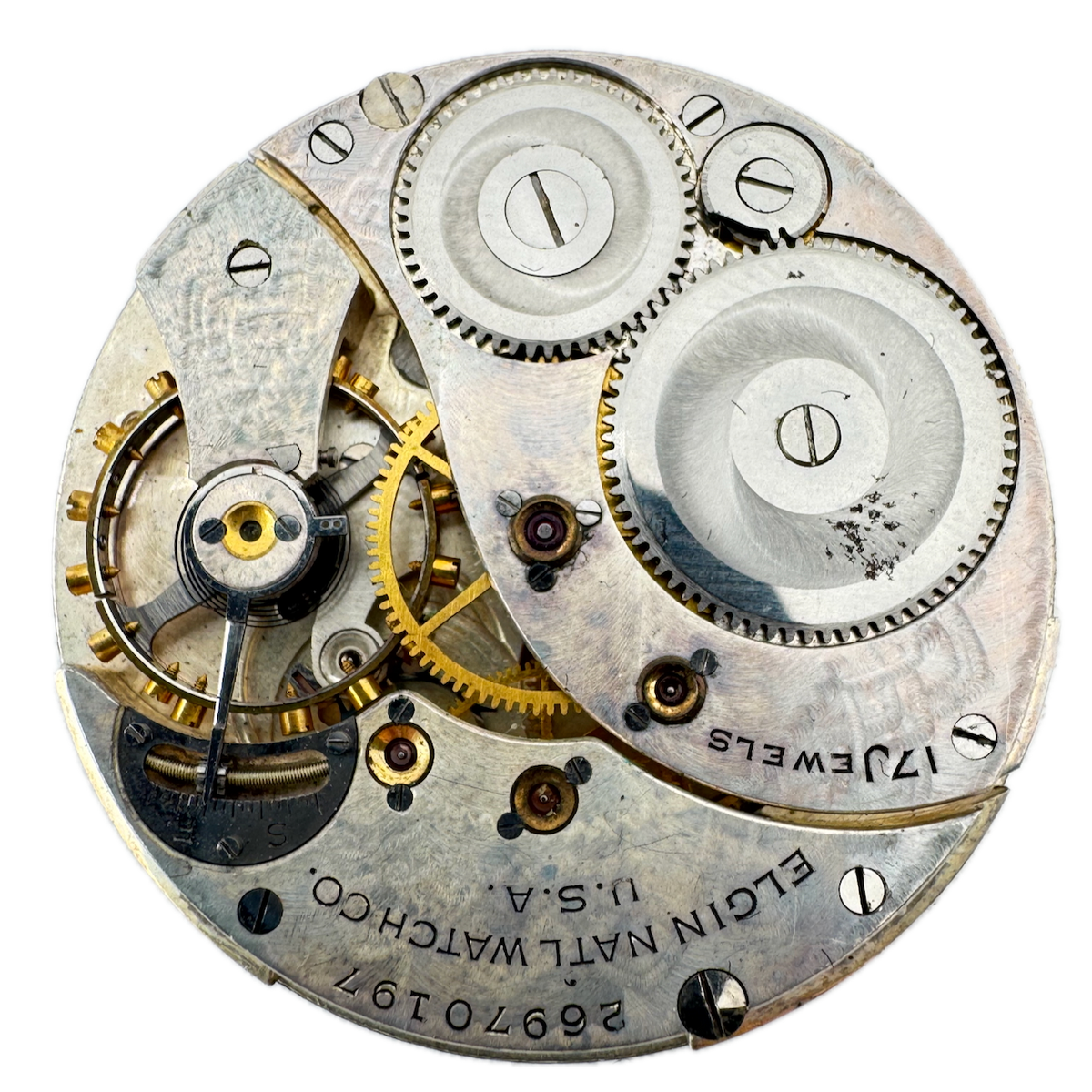 Antique 12s 1924 Elgin 17 Jewel Mechanical Pocket Watch Movement 345 USA