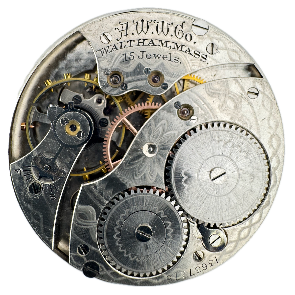 Antique 12s 1904 Waltham Mechanical Pocket Watch Movement No. 220 Spade Hands