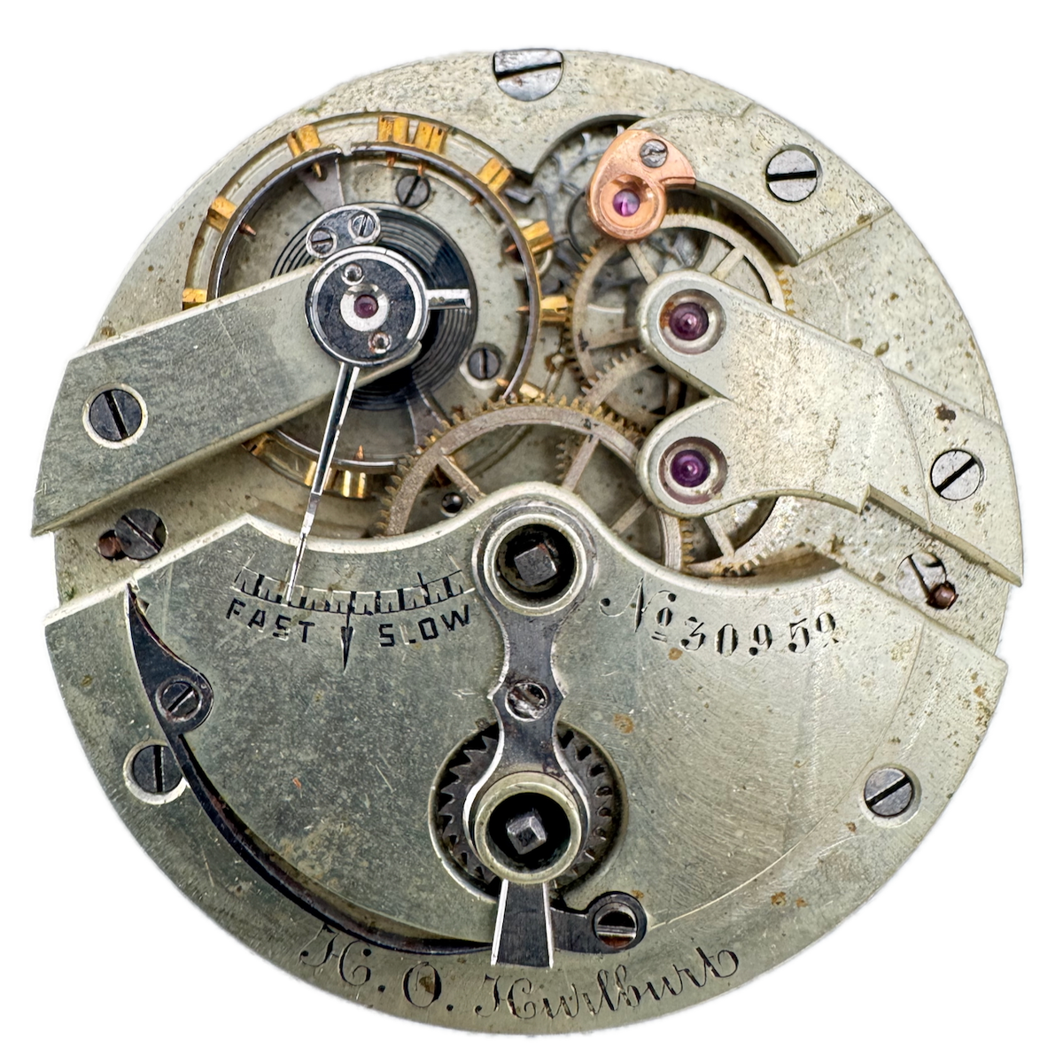 Antique 14s Auguste Saltzman H. O. Hurlburt Key Wind Pocket Watch Movement