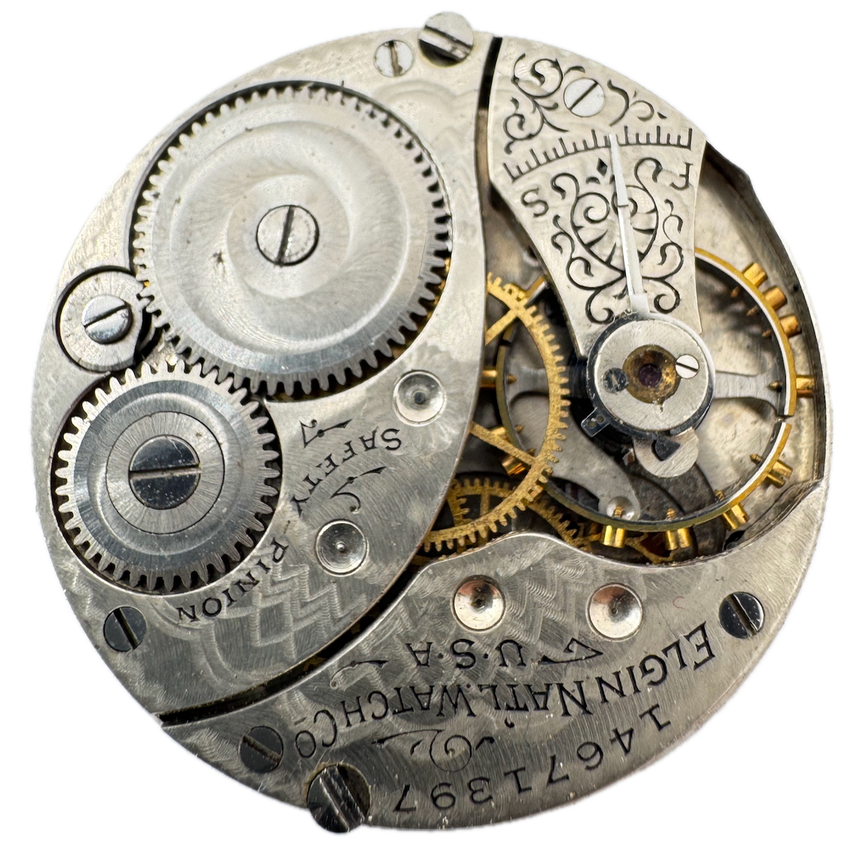 Antique 0s 1910 Elgin 7 Jewel Mechanical Hunter Pocket Watch Movement 320 USA