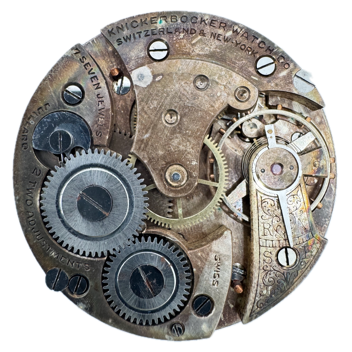 Antique 14s Knickerbocker Watch Co. 7j Mechanical Pocket Watch Movement Swiss