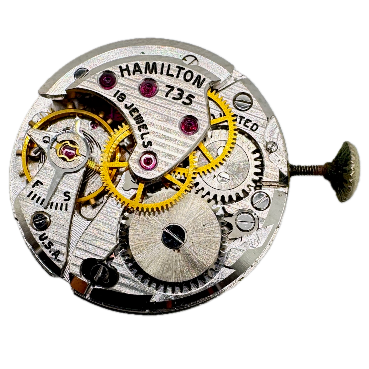 Vintage 23.5mm Hamilton 18J Mechanical Men's Wristwatch Movement 735 fRepair