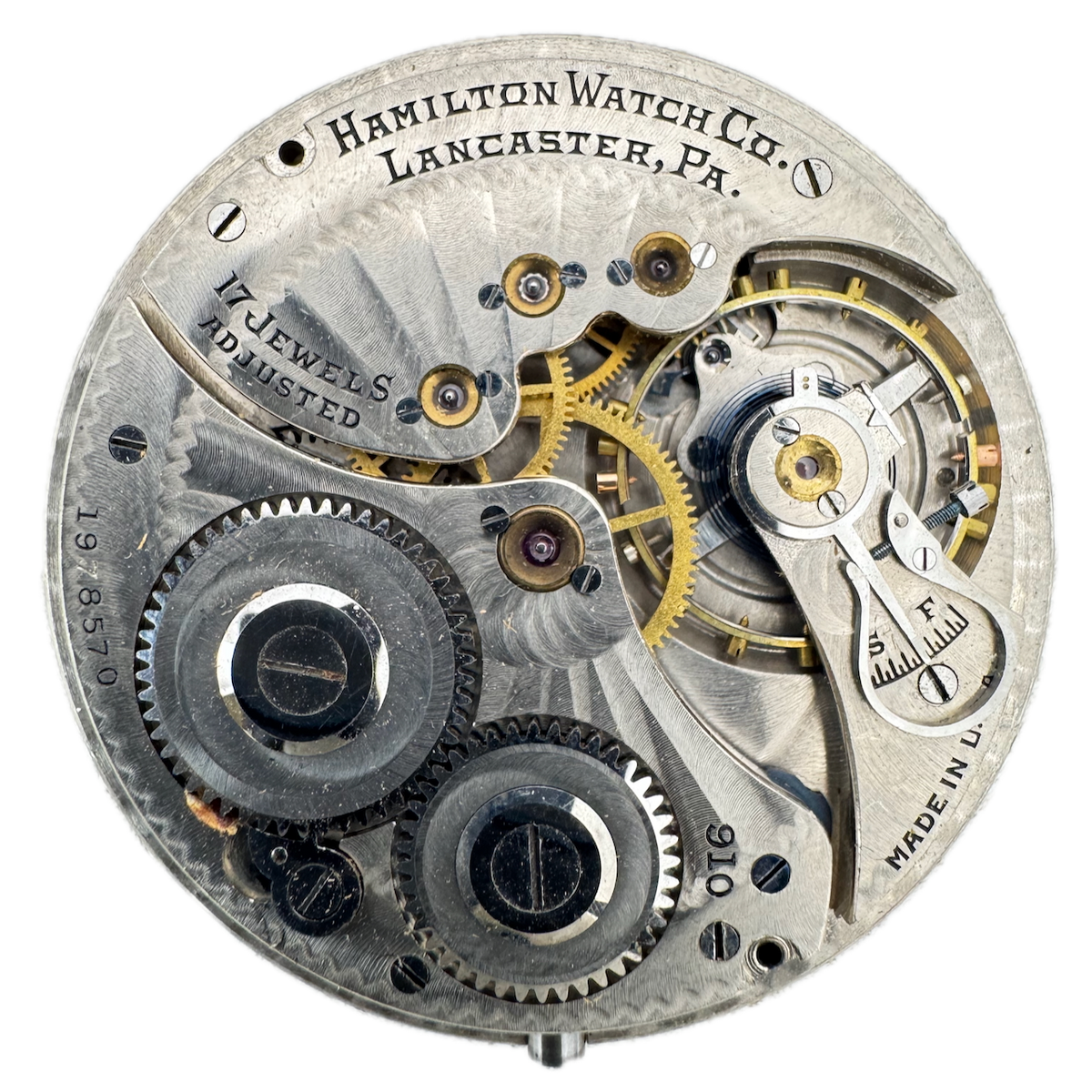 Antique 14s 1923 Hamilton 17 Jewel Mechanical Pocket Watch Movement 910