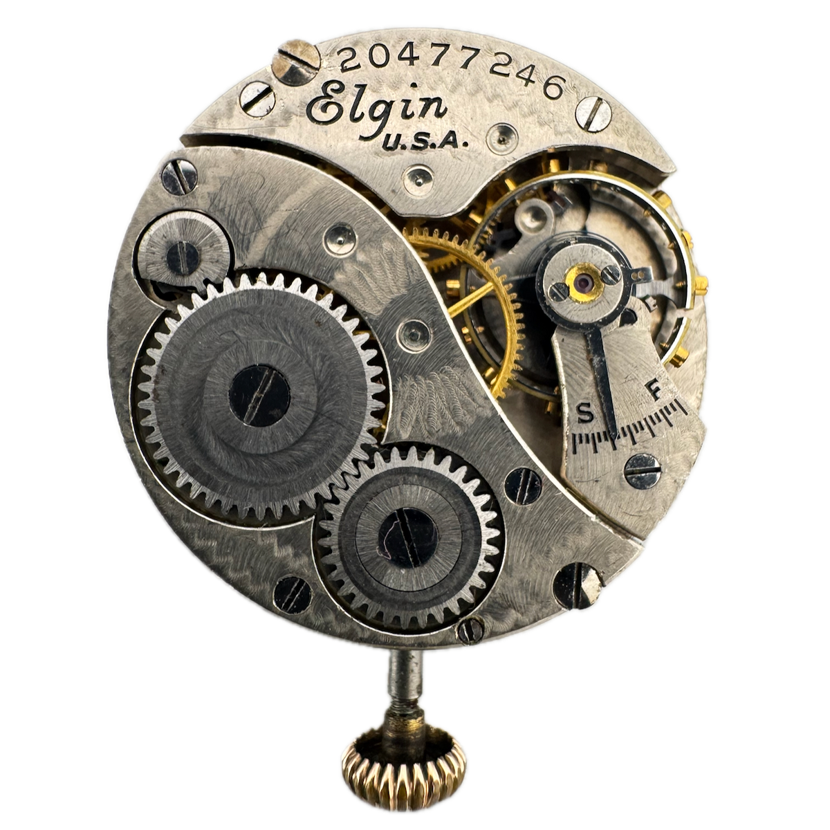 Antique 10/0s 1918 Elgin 7J Mechanical Open Face Pocket Watch Movement 447 USA