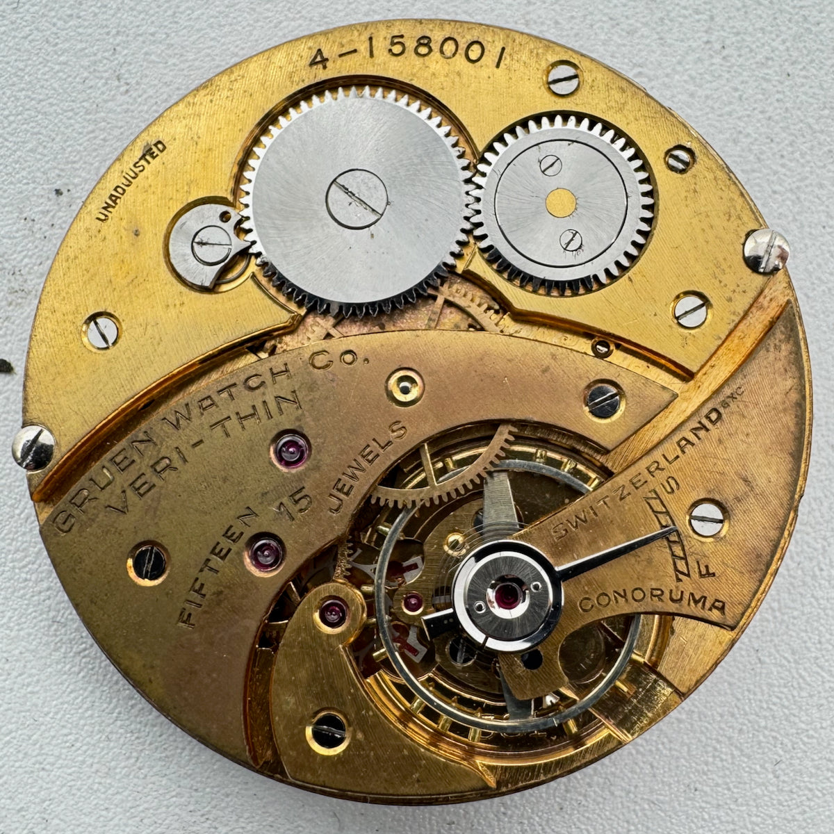 Vintage 10s Gruen Veri Thin 15 Jewel Mechanical Pocket Watch Movement 301 Swiss