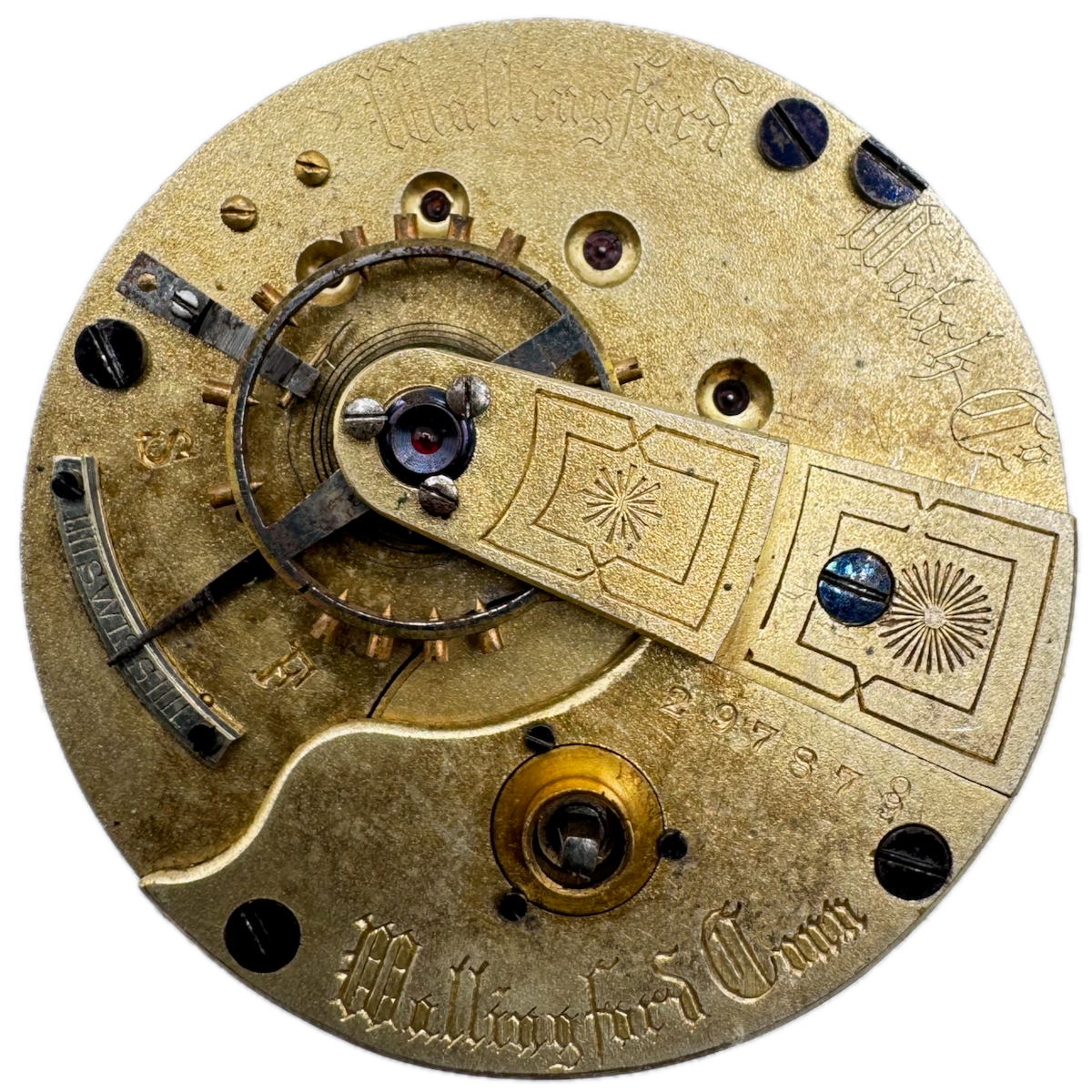 Antique 18s Wallingford Key Wind Pocket Watch Movement Swiss for Parts