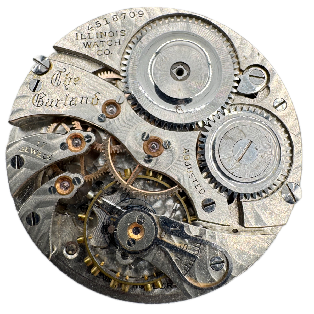 Antique 12s 1924 Illinois The Garland 17 Jewel Pocket Watch Movement 405 USA