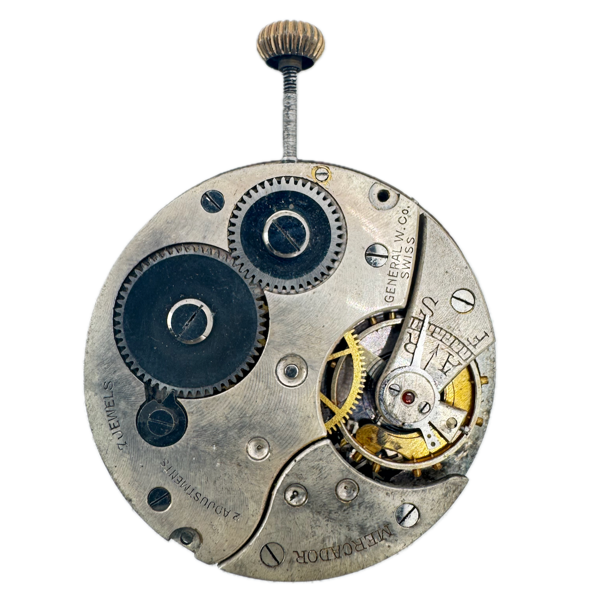 Antique 14s Locust 7 Jewel Mechanical Pocket Watch Movement Mercador Swiss