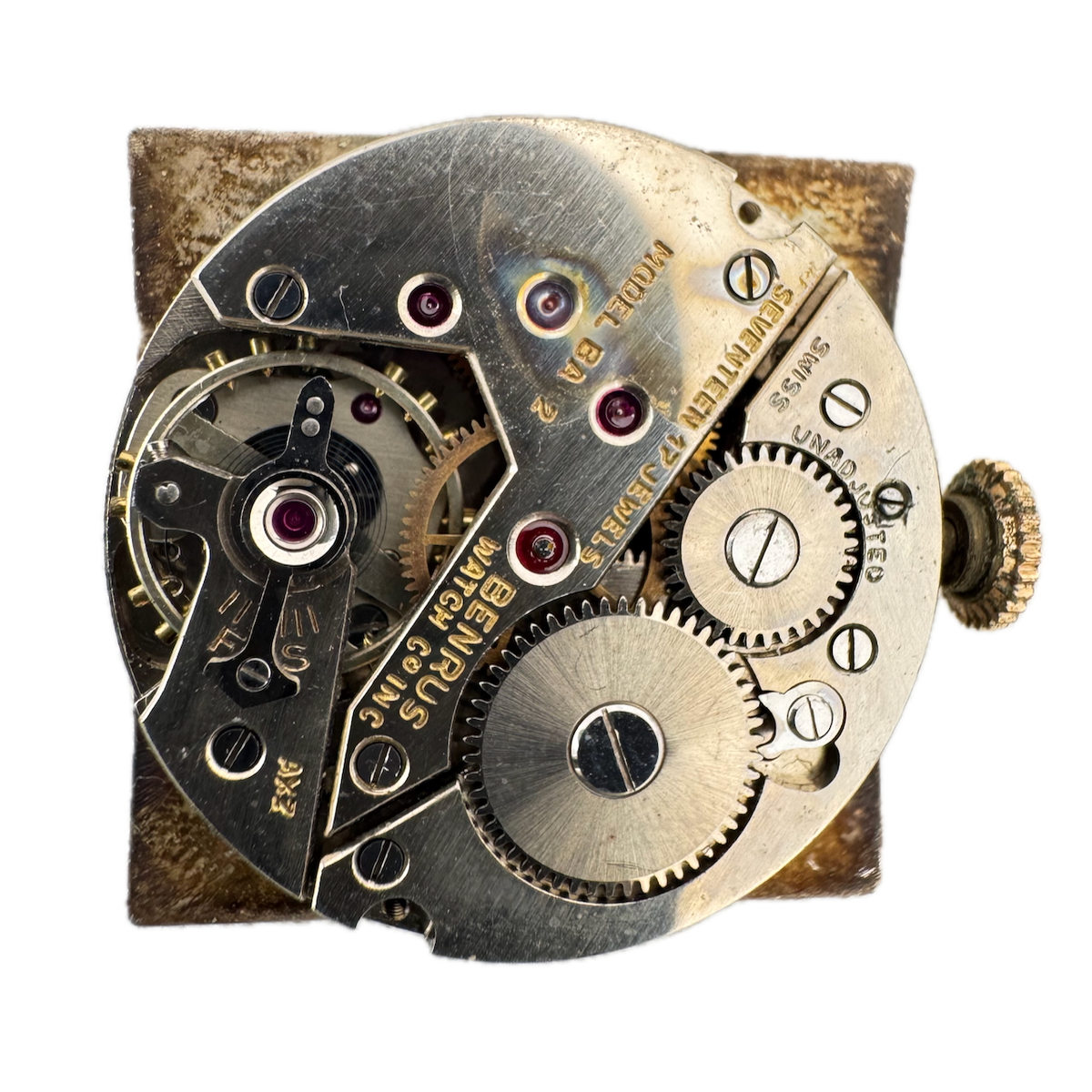 Vintage 23mm Benrus BA2 17 Jewel Mechanical Men's Wristwatch Movement Swiss