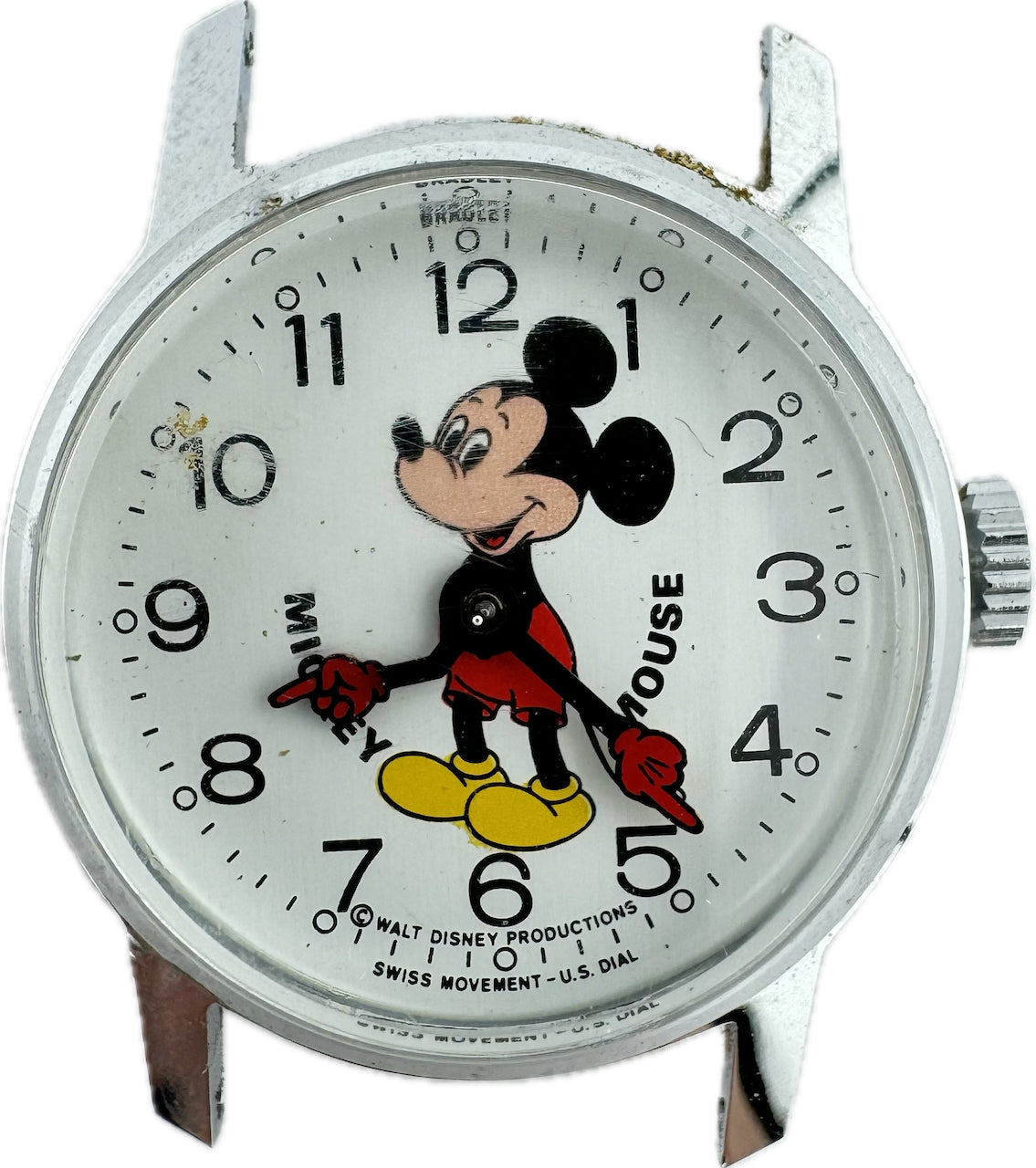 Vintage 30mm Bradley 9335 Mickey Mouse Men's Mechanical Wristwatch Swiss