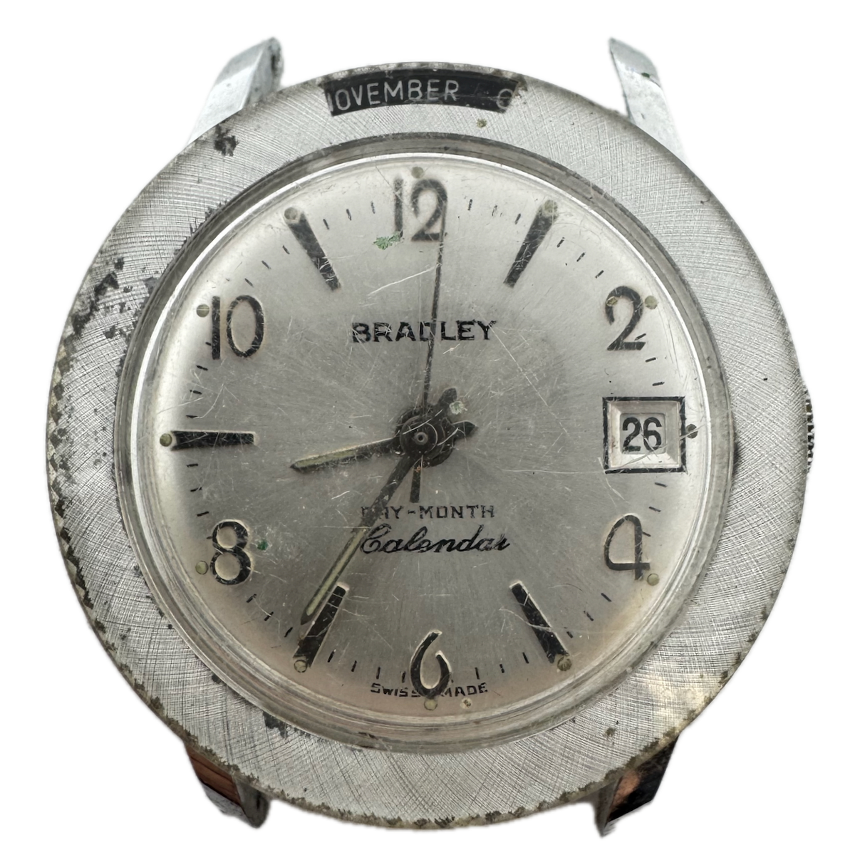 Vintage Bradley Day Month Linen Men's Mechanical Wristwatch Swiss Chrome Plated