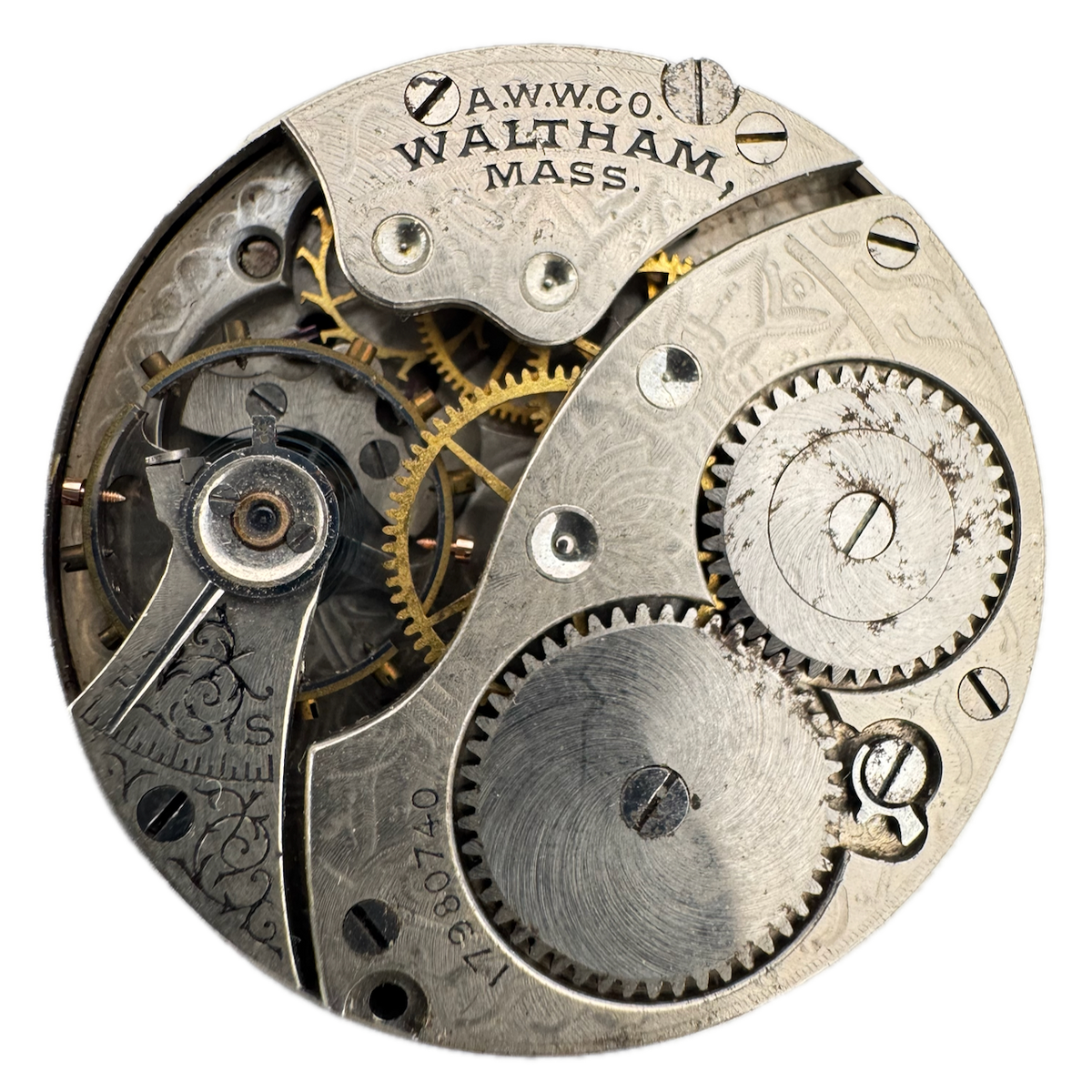 Antique 0s 1910 Waltham 7J Mechanical Hunter Pocket Watch Movement No. 161 USA