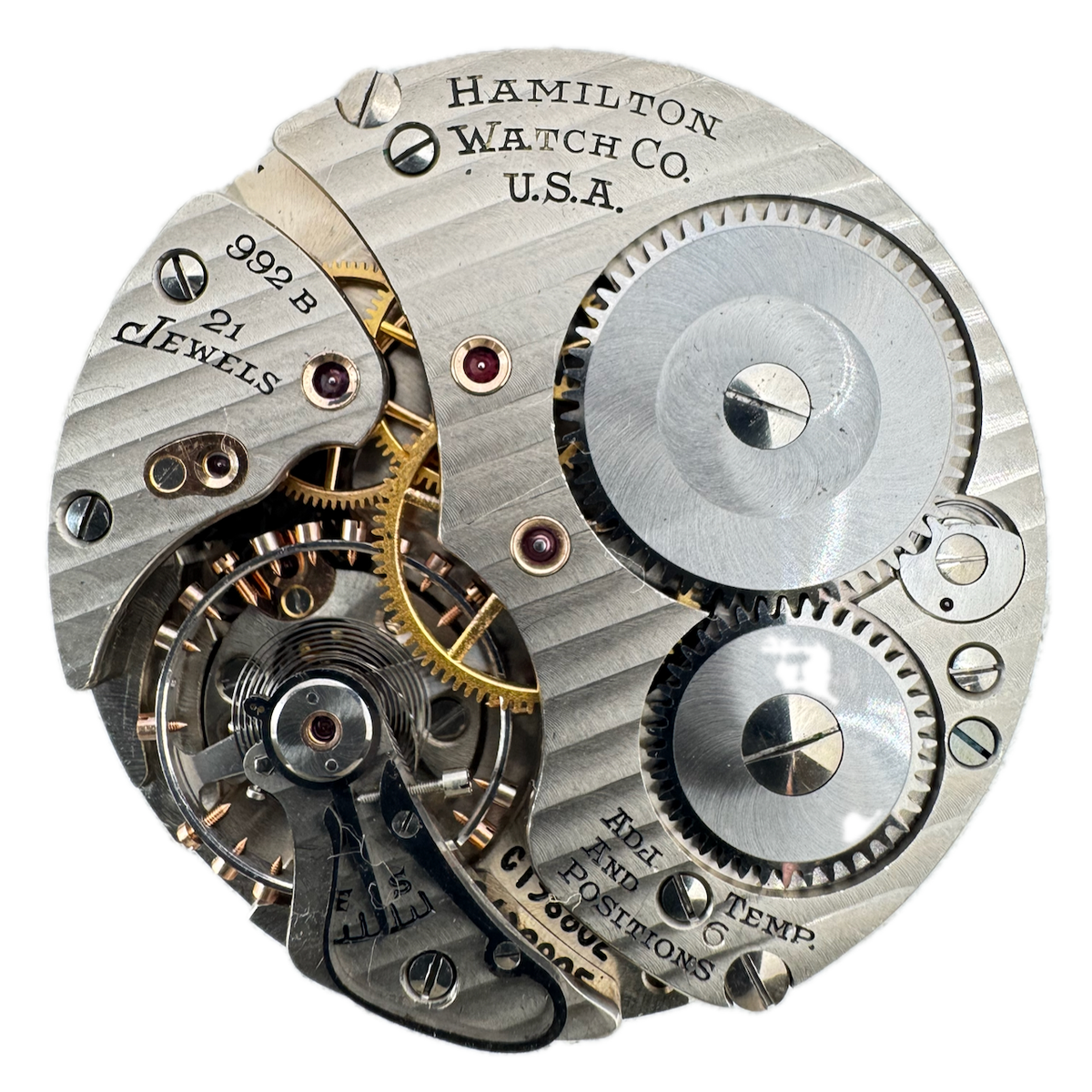 Vintage 16s 1946 Hamilton 5 21j Mechanical Railroad Pocket Watch Movement 992B