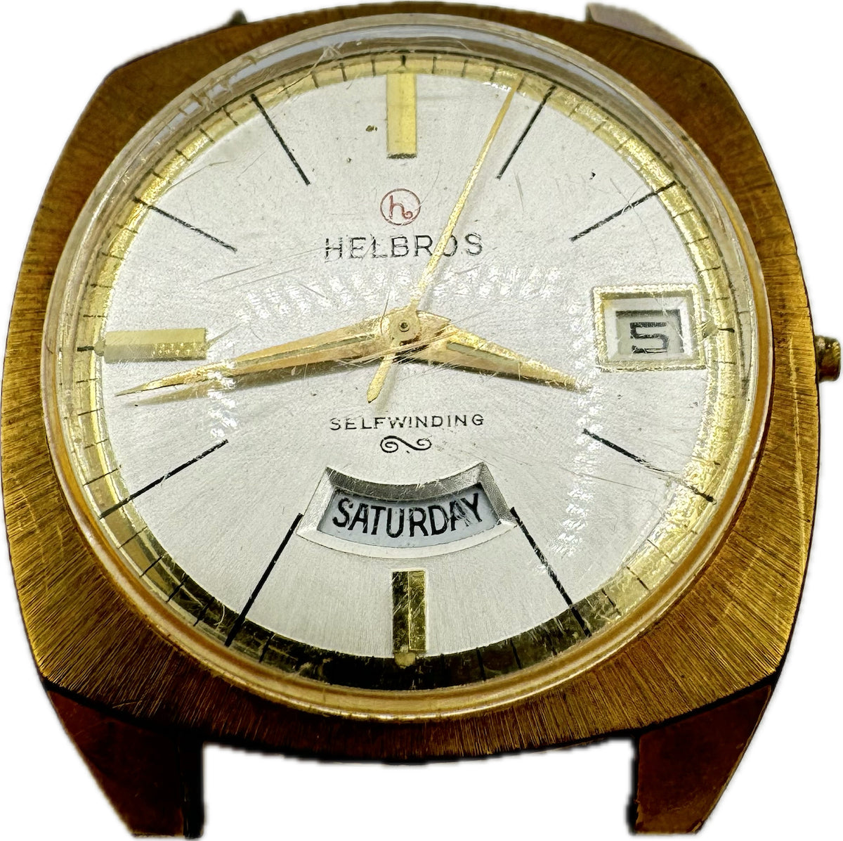 Vintage Helbros Full Day Date Men's Automatic Wristwatch AS 2066 Gold Tone