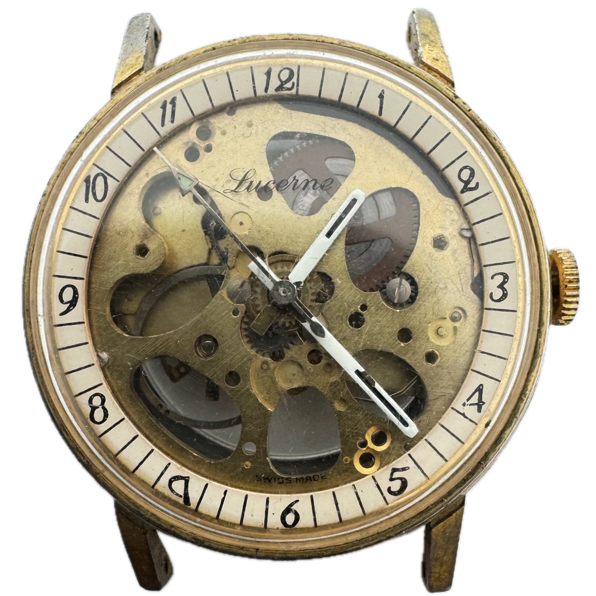 Vintage Lucerne Skeletonized Men's Mechanical Wristwatch Swiss Gold Tone