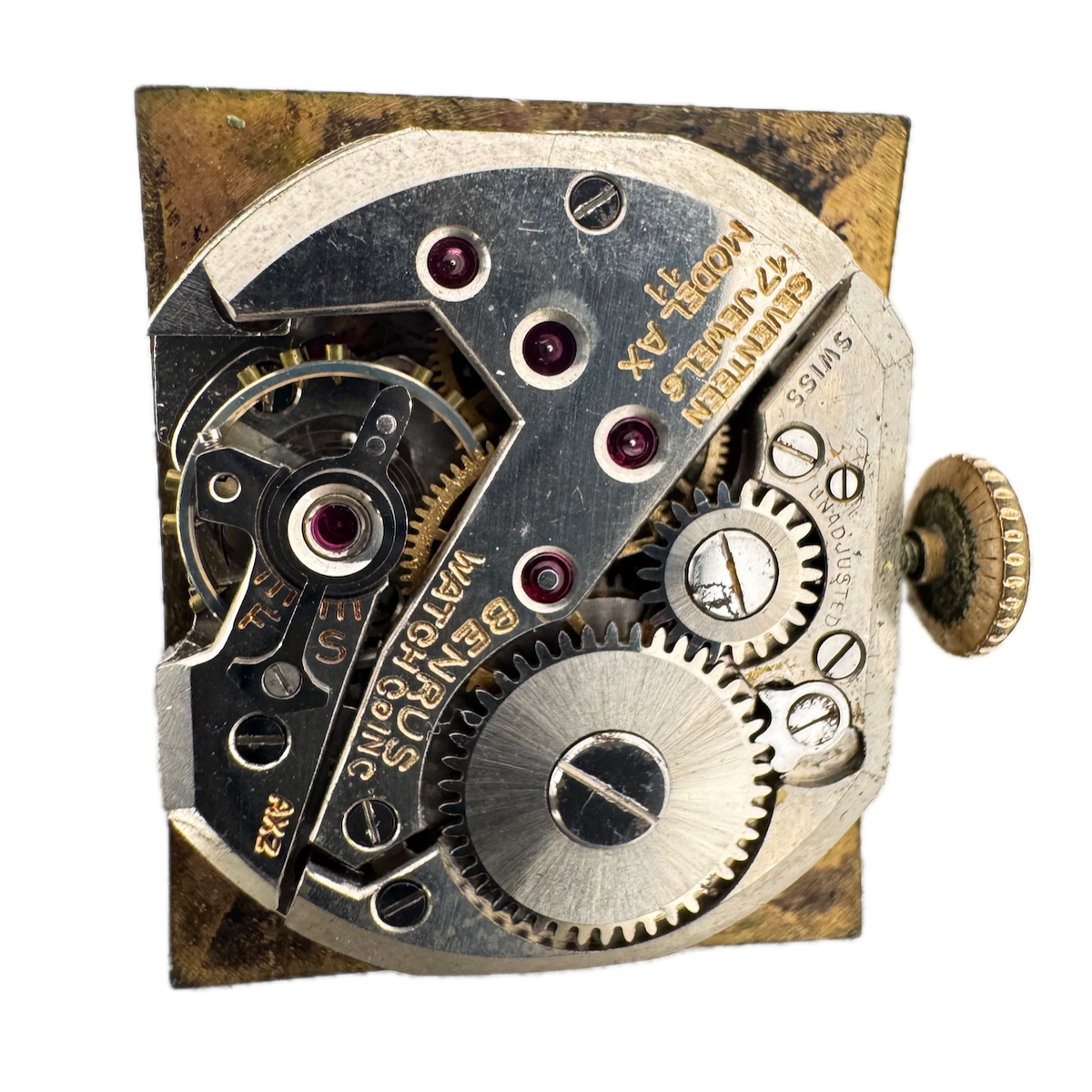 Vintage 19mm Benrus AX11 17 Jewel Mechanical Men's Wristwatch Movement Swiss