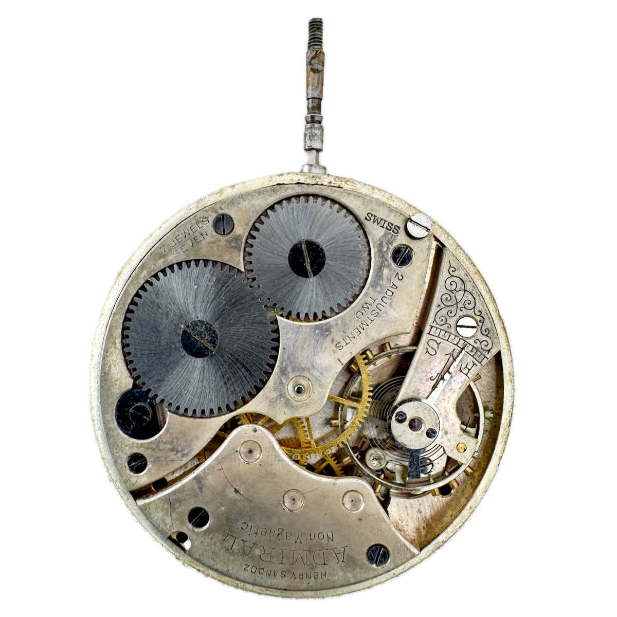 Antique 39.5mm Admiral 7 Jewel Mechanical Pocket Watch Movement Swiss