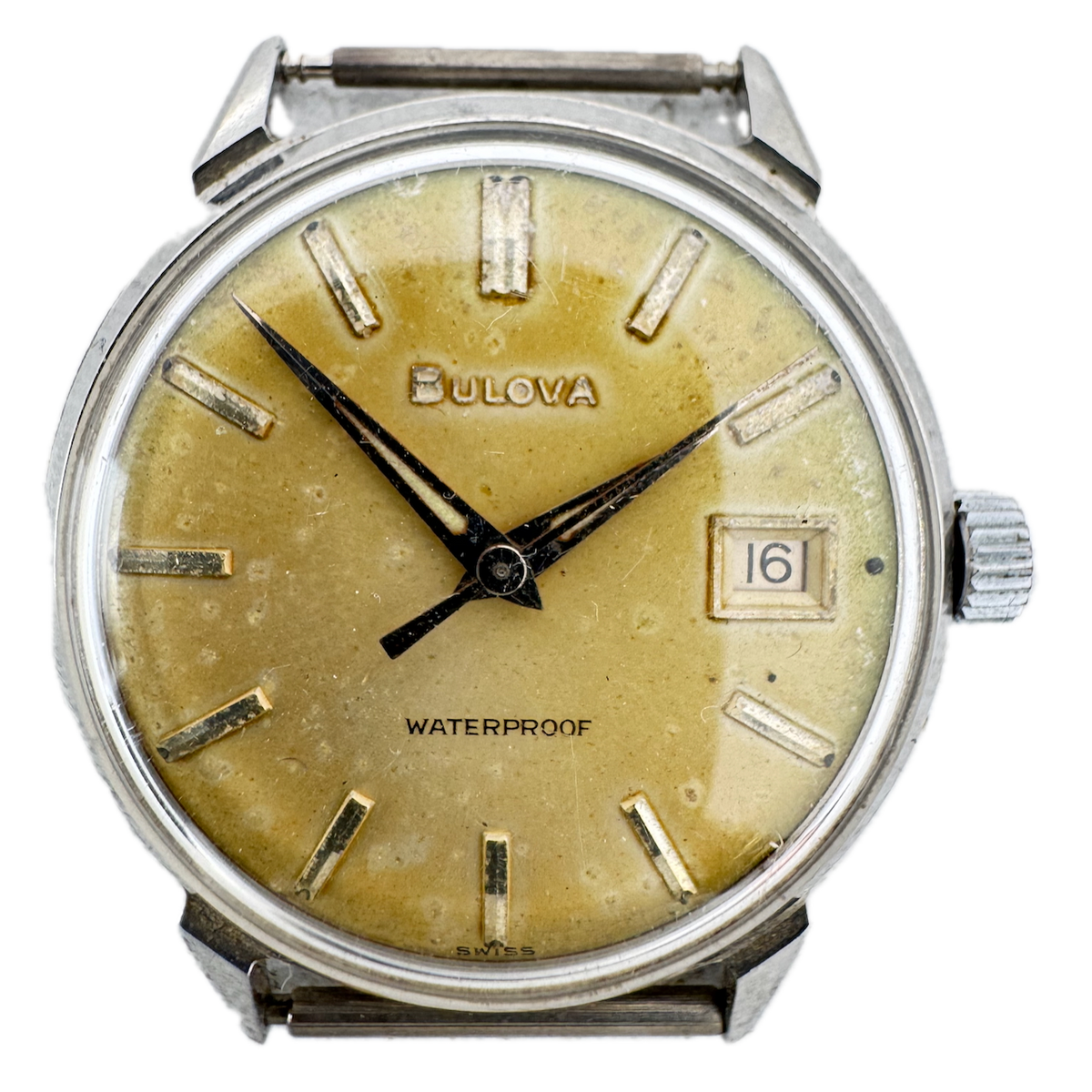 Vintage 33mm Bulova 2519 Day Men's Mechanical Wristwatch 11ALCD Swiss Steel