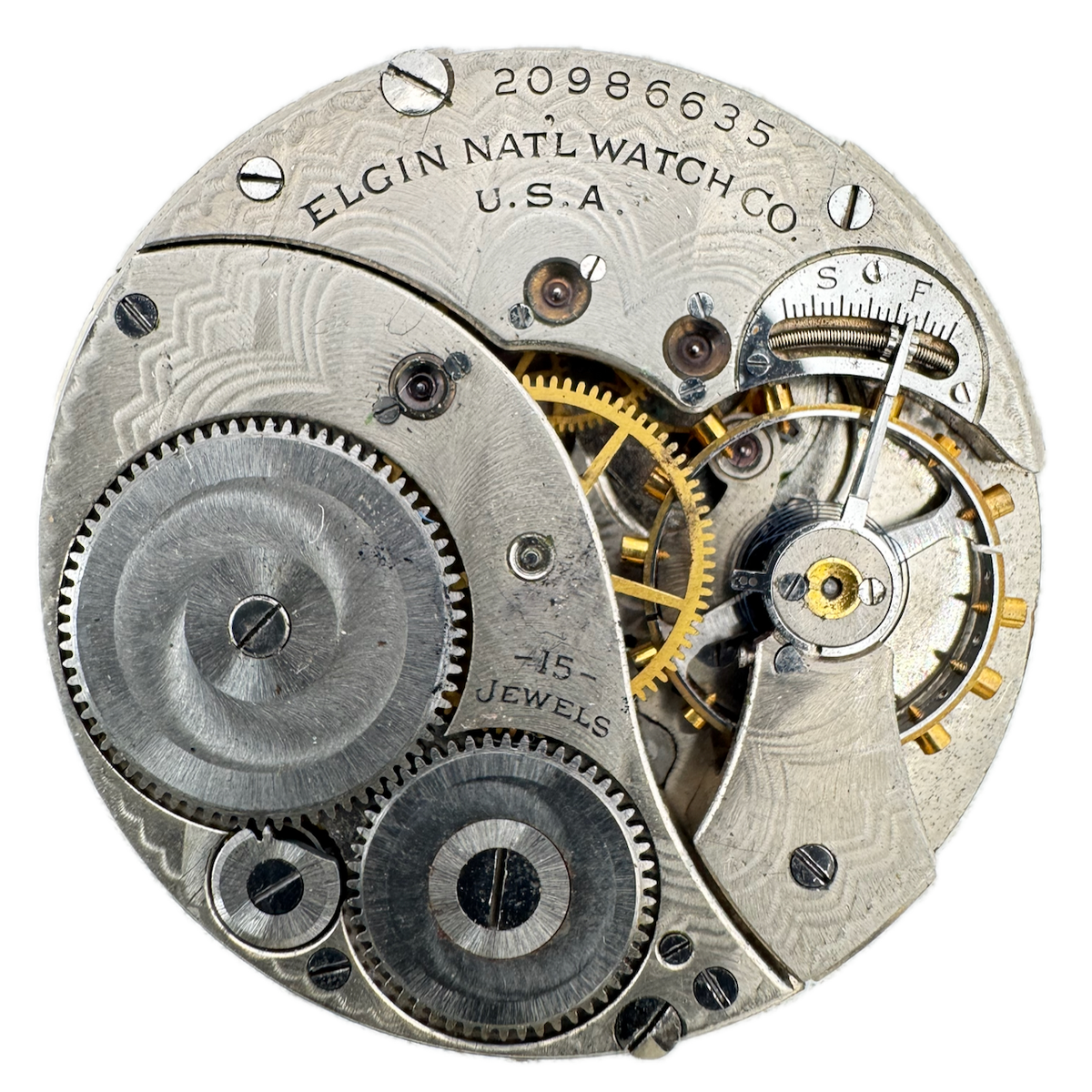 Antique 12s 1919 Elgin 15 Jewel Mechanical Pocket Watch Movement 315 USA
