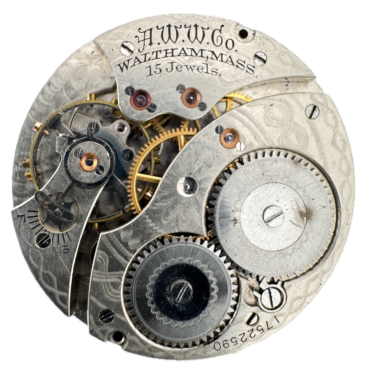 Antique 12s 1908 Waltham 15j Mechanical Pocket Watch Movement 220 USA