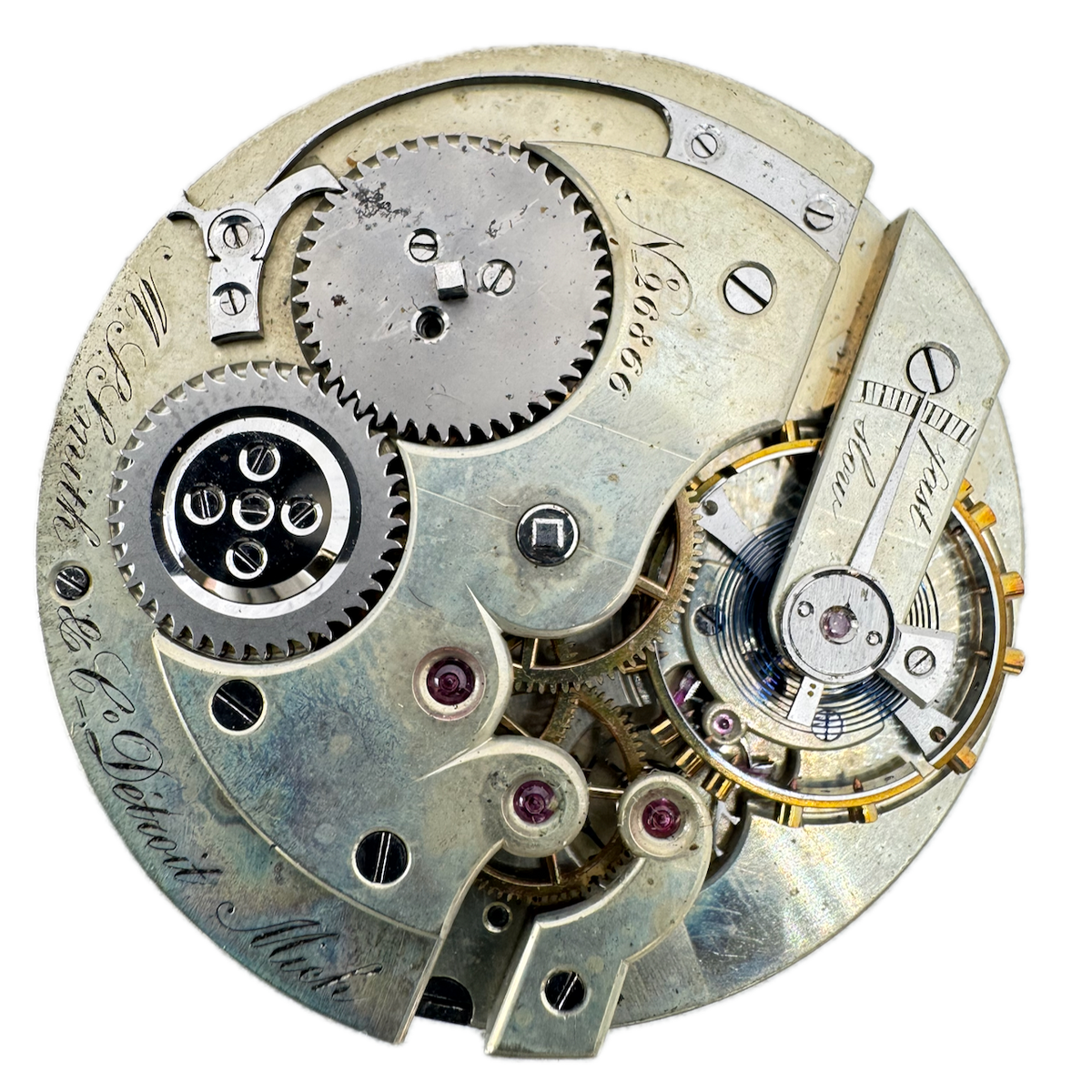 Antique 19s 1870 M.S. Smith & Co Mechanical Pocket Watch Movement USA Roman Dial