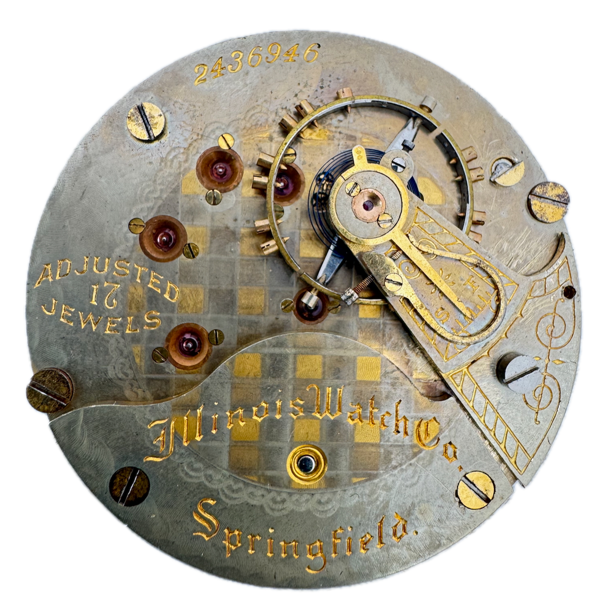 Antique 18s 1912 Illinois Checkerboard 17 Jewel Pocket Watch Movement 89 USA