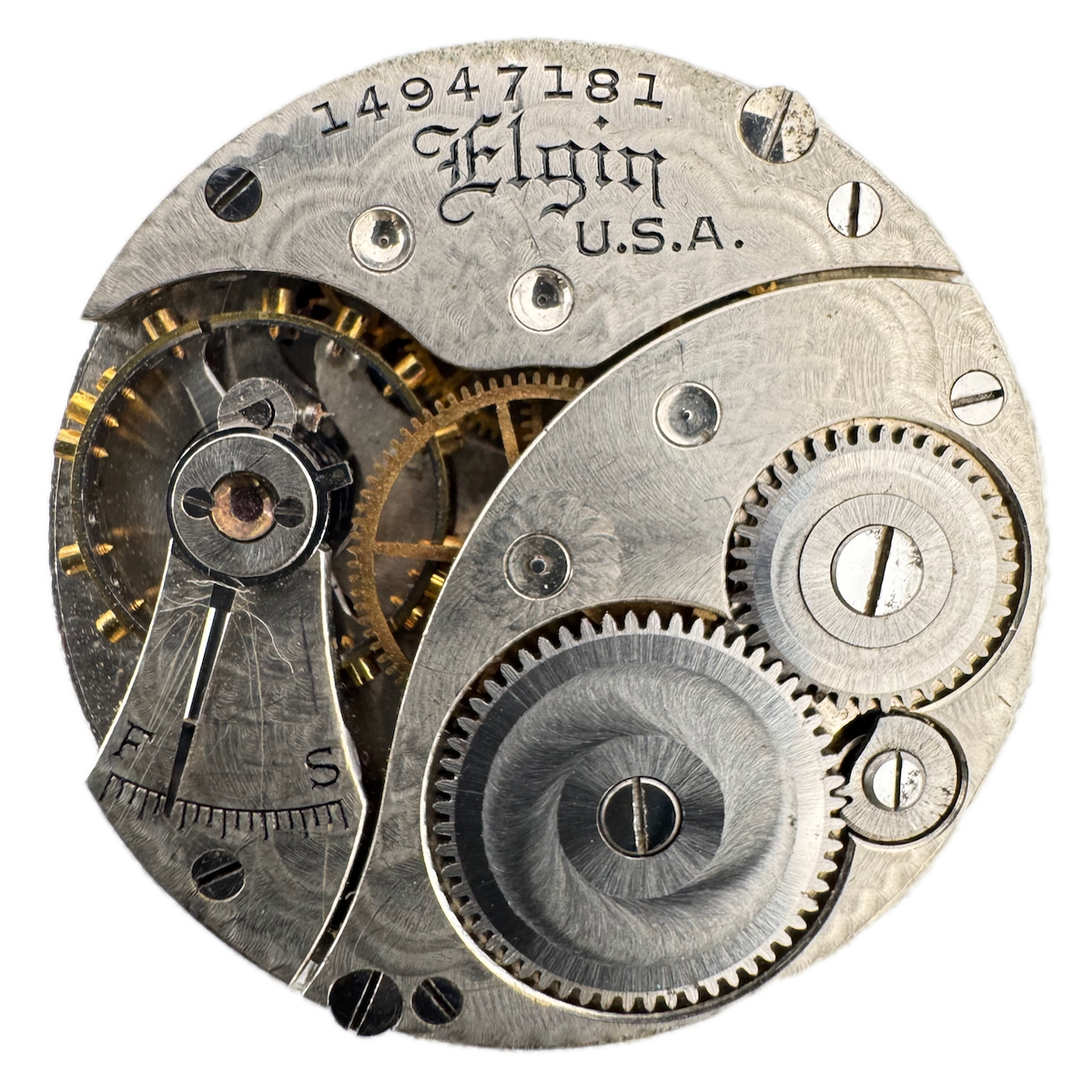 Antique 0s 1910 Elgin 7 Jewel Mechanical Hunter Pocket Watch Movement 320 USA