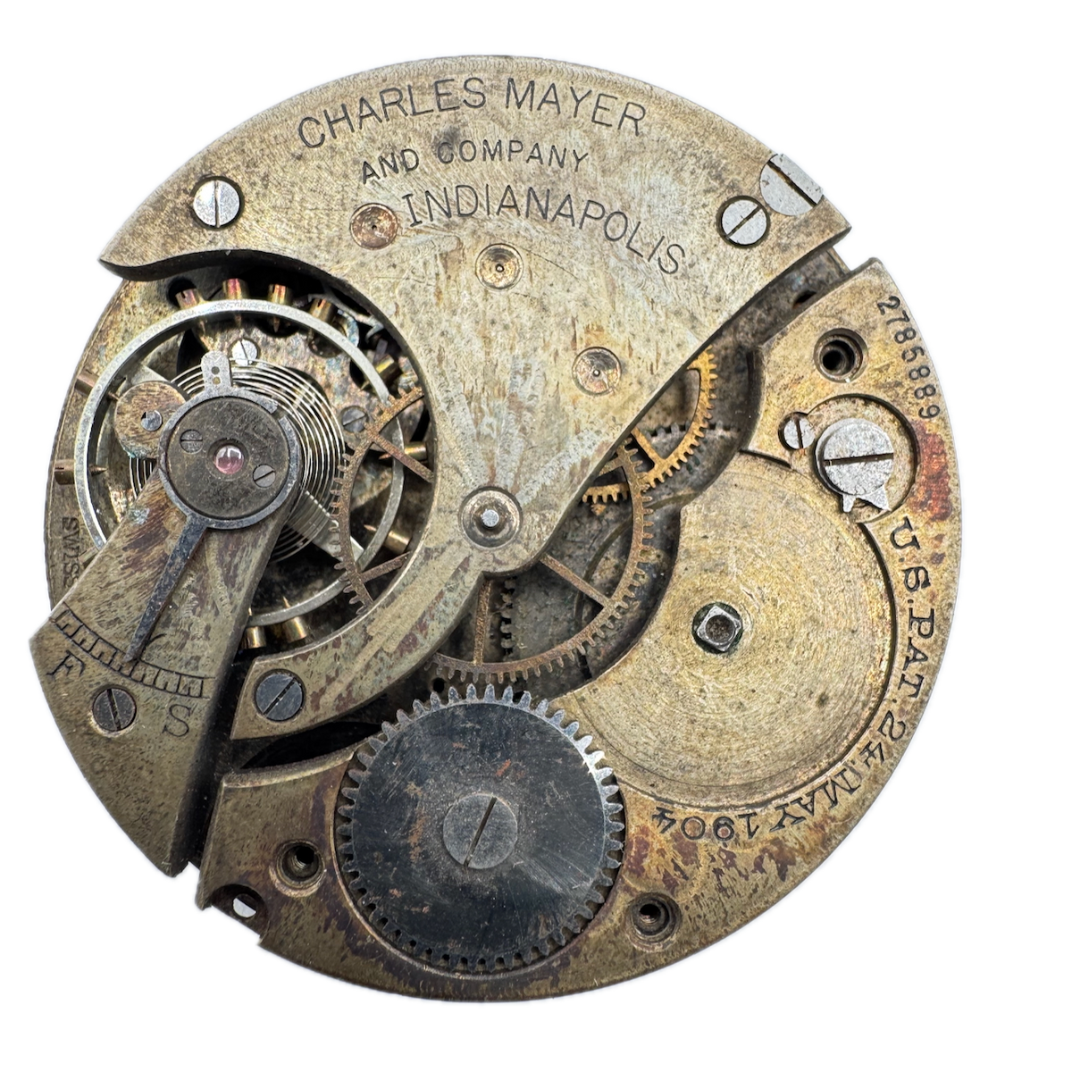 Antique Charles Mayer & Co Mechanical Pocket Watch Movement Swiss Incomplete