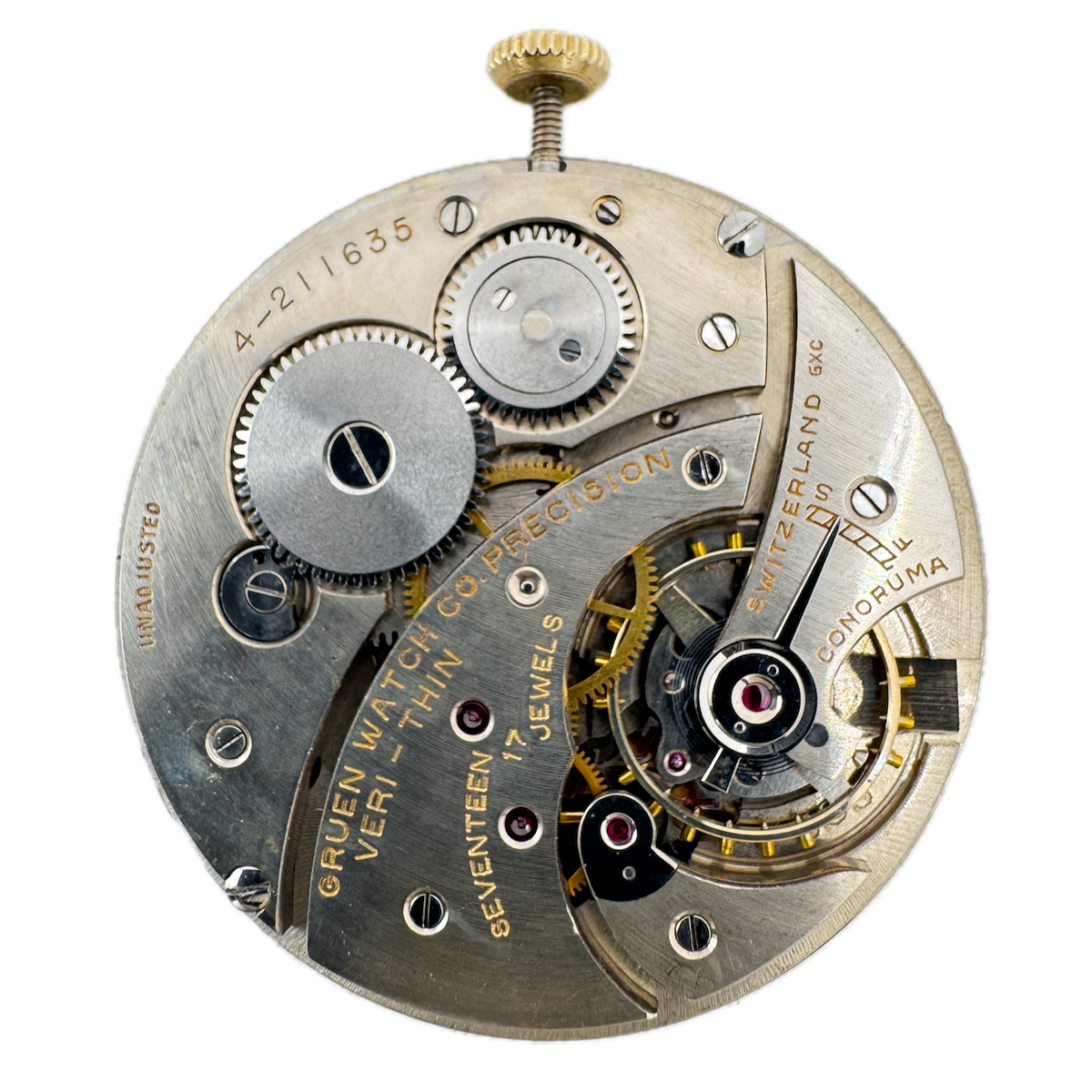 Antique 12s Gruen Verithin 17j Mechanical Open Face Pocket Watch Movement 385
