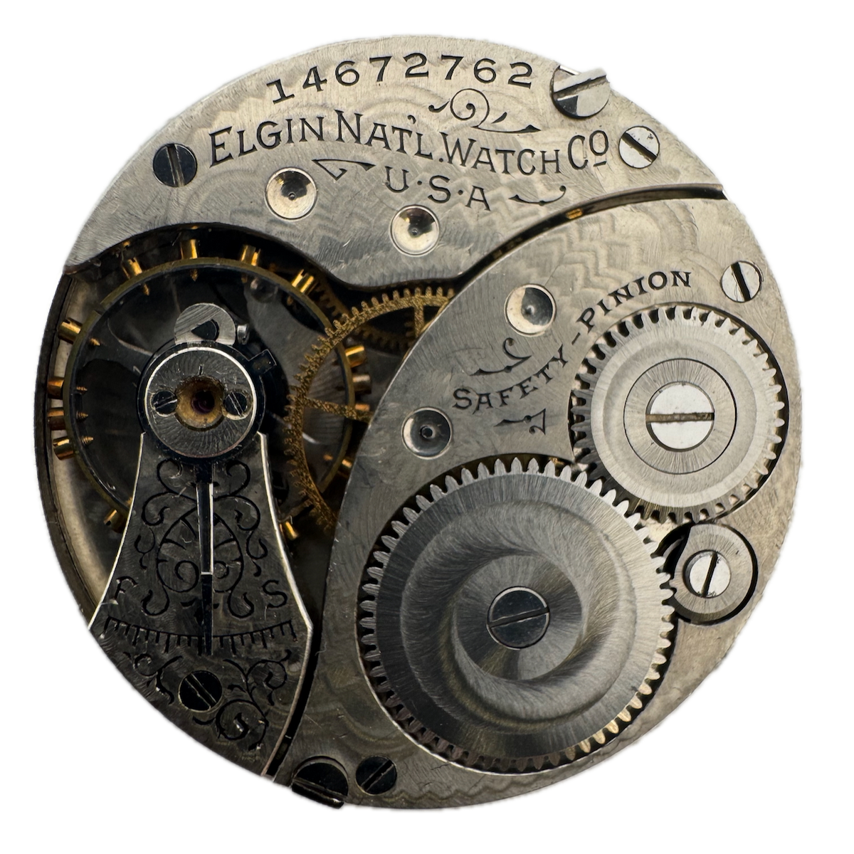 Antique 0s 1910 Elgin 7 Jewel Mechanical Hunter Pocket Watch Movement 320 USA