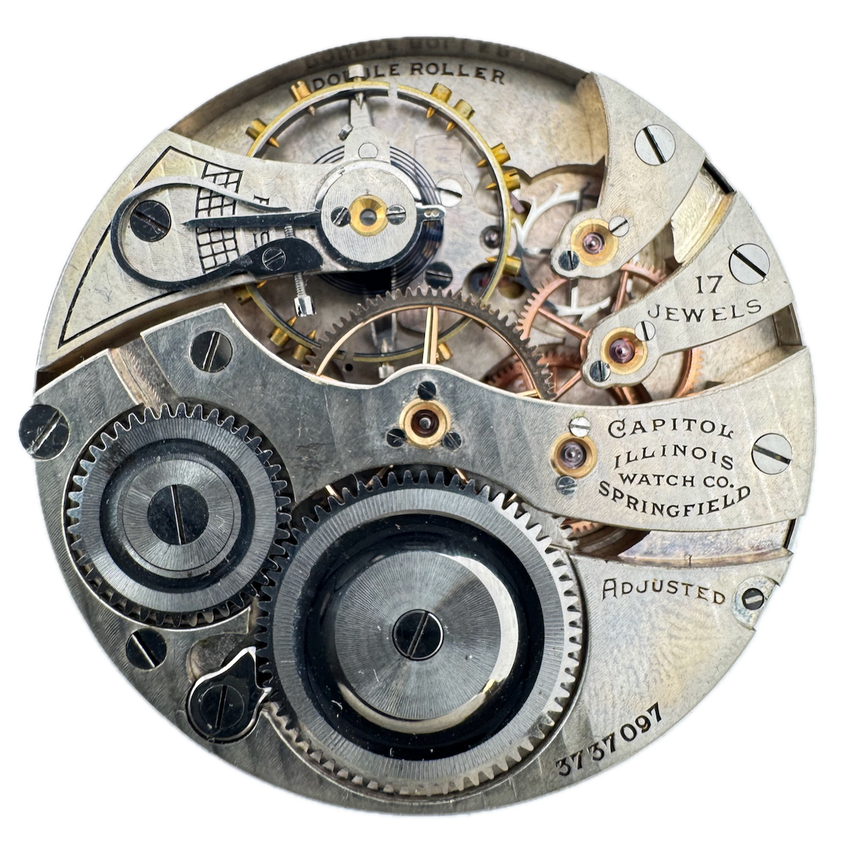 Antique 16s Illinois Capitol 17 Jewel Mechanical Pocket Watch Movement 305 USA